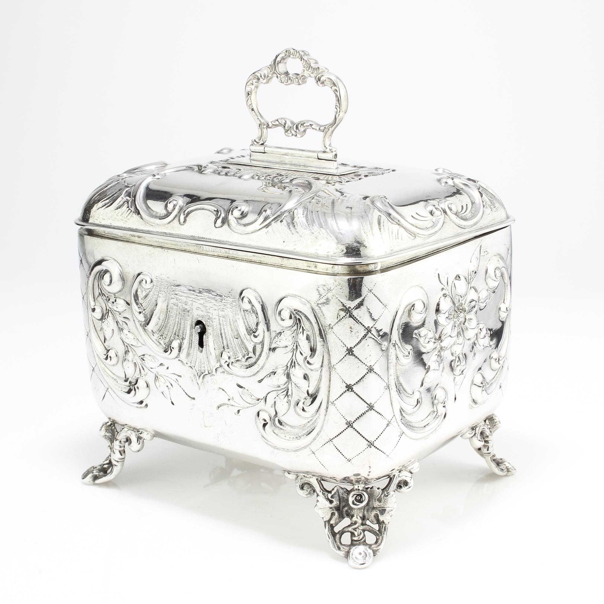 Antique Austrian Silver Tea Caddy, Made in Circa 1867 In Good Condition For Sale In Braintree, GB