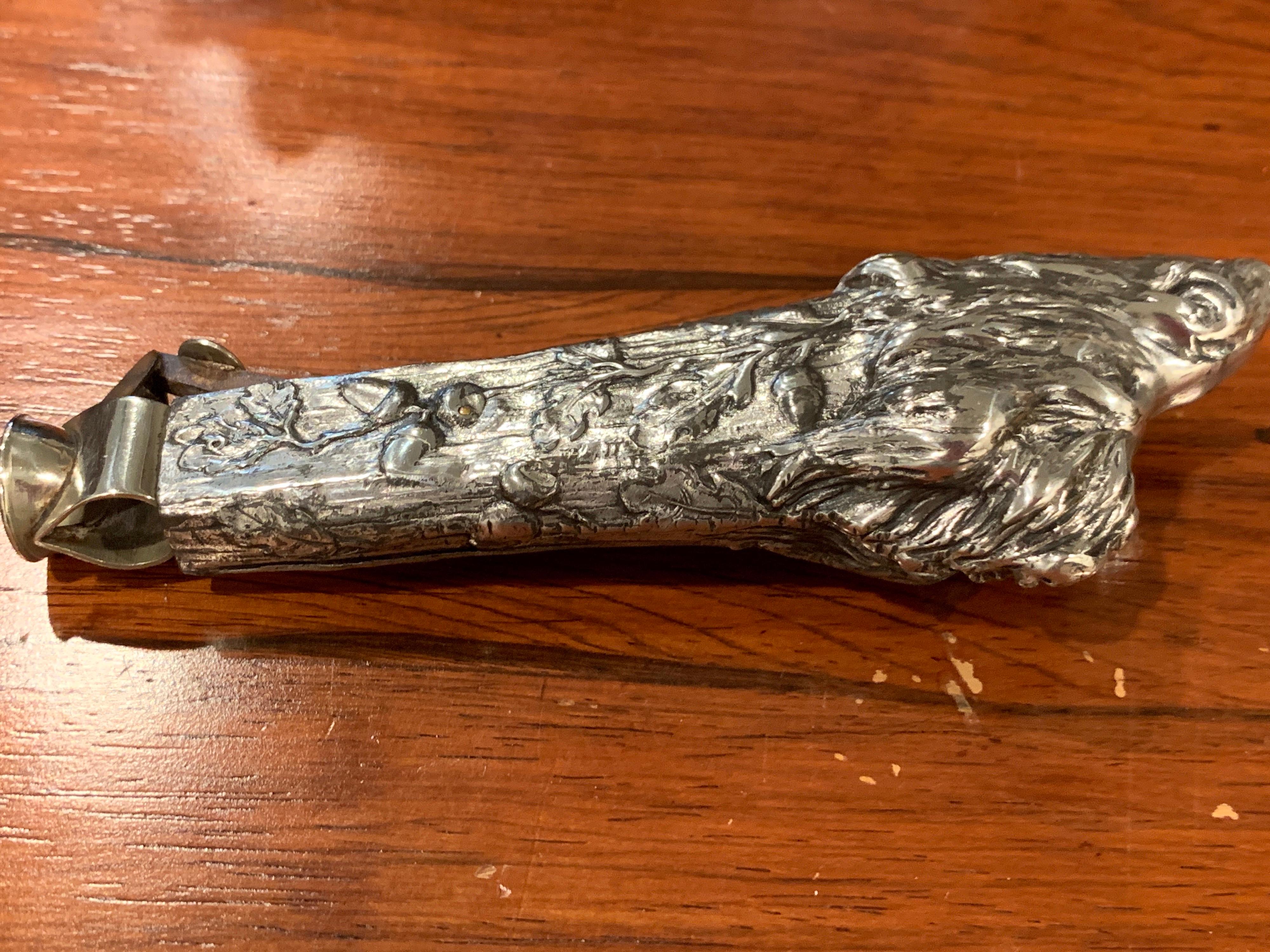 Antique Austrian Silver Plated Wild Boar Motif Cigar Cutter 1