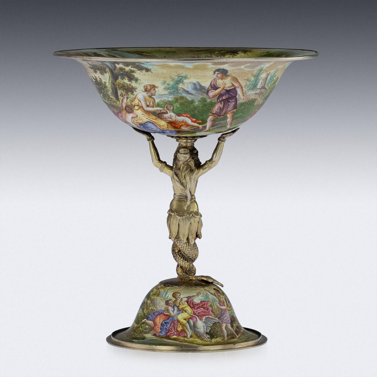 Gilt Antique Austrian Solid Silver and Enamel Tazza, Hermann Ratzersdorfer circa 1880