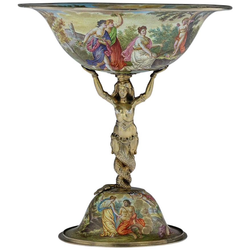 Antique Austrian Solid Silver and Enamel Tazza, Hermann Ratzersdorfer circa 1880