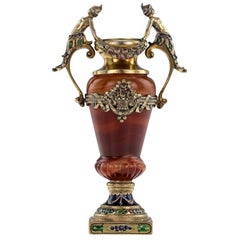 Antique Austrian Solid Silver, Enamel and Gem Set Figural Agate Vase, circa 1880