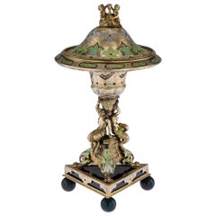 Antique Austrian Solid Silver-Gilt and Enamel Lidded Tazza, Vienna, circa 1890