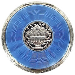 Compact autrichien ancien en argent sterling et émail guilloché