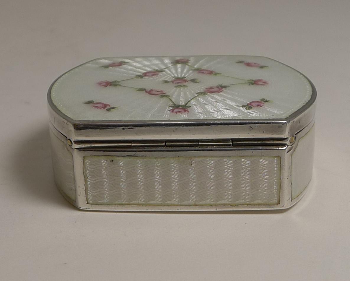 Late Victorian Antique Austrian Sterling Silver and Guilloche Enamel Pill Box, circa 1900 For Sale