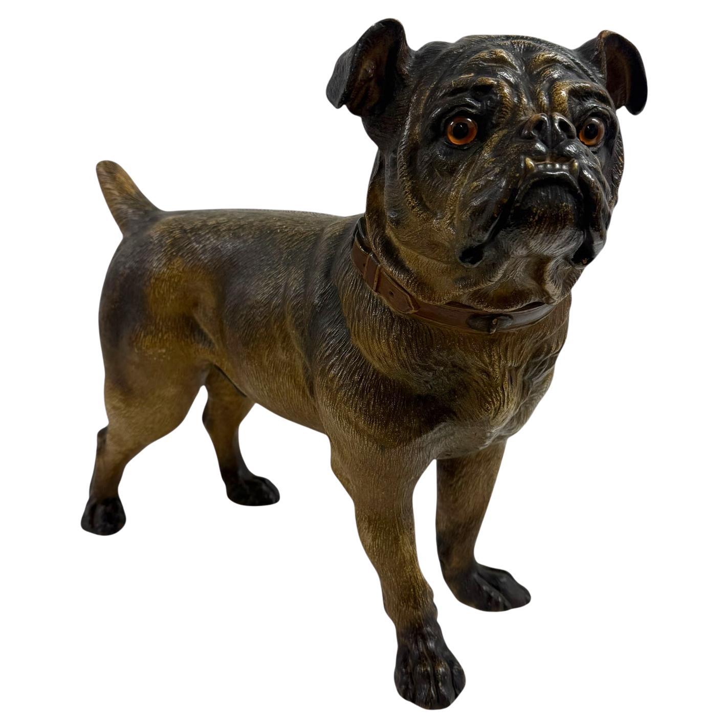 Antique Austrian Terracotta Life-Size Pug Dog Sculpture