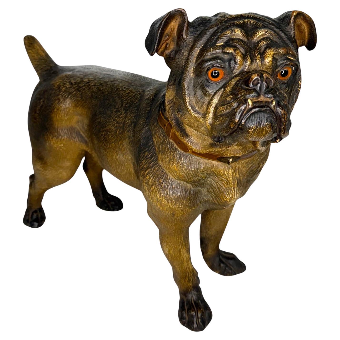 Antique Austrian Terracotta Life-Size Pug Dog Sculpture For Sale