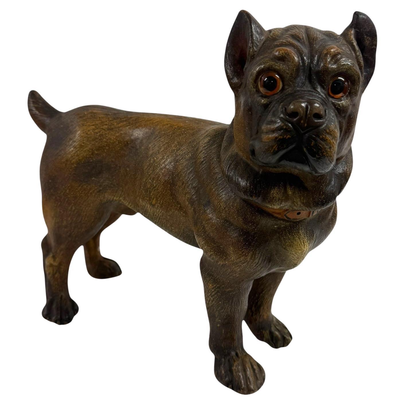 Antique Austrian Terracotta Life-Size Pug Puppy Dog Sculpture en vente