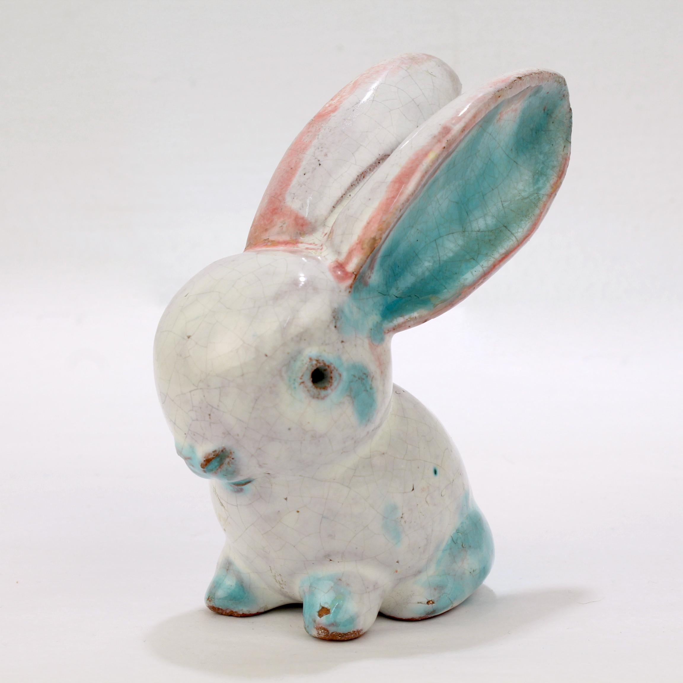 Bauhaus Antique Austrian Terracotta Pottery Rabbit Figurine by Walter Bosse for Kufstein