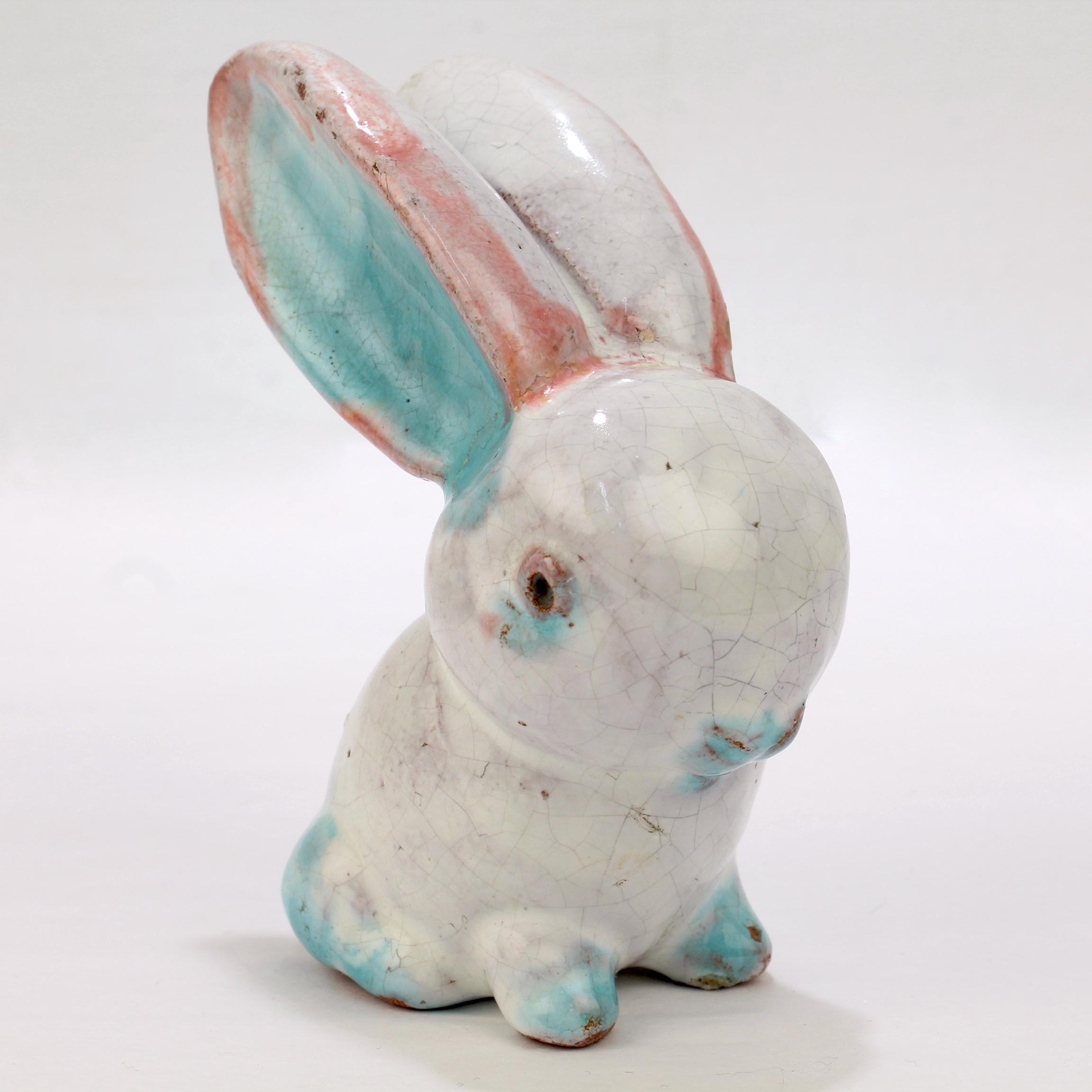 Antique Austrian Terracotta Pottery Rabbit Figurine by Walter Bosse for Kufstein In Fair Condition In Philadelphia, PA