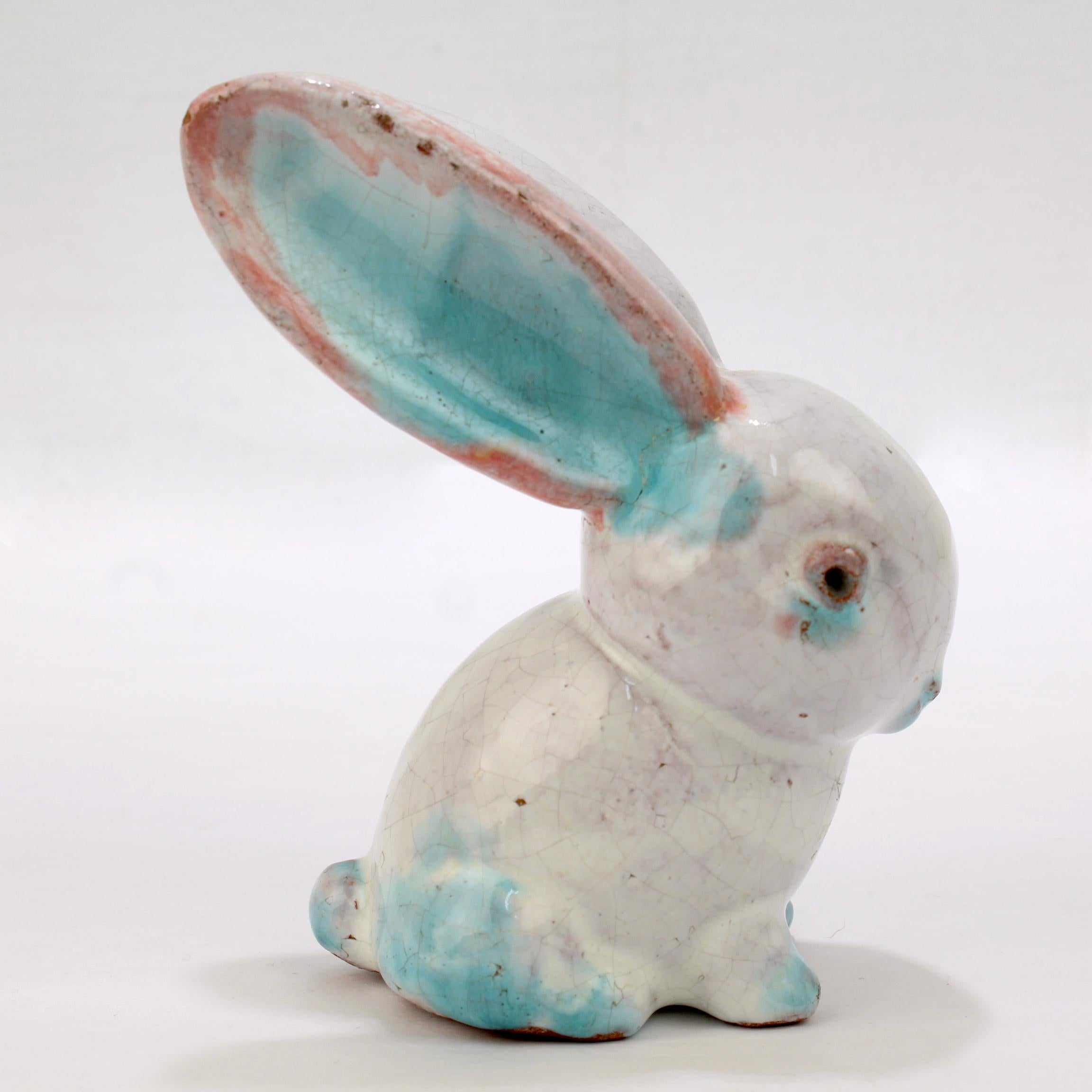 20th Century Antique Austrian Terracotta Pottery Rabbit Figurine by Walter Bosse for Kufstein