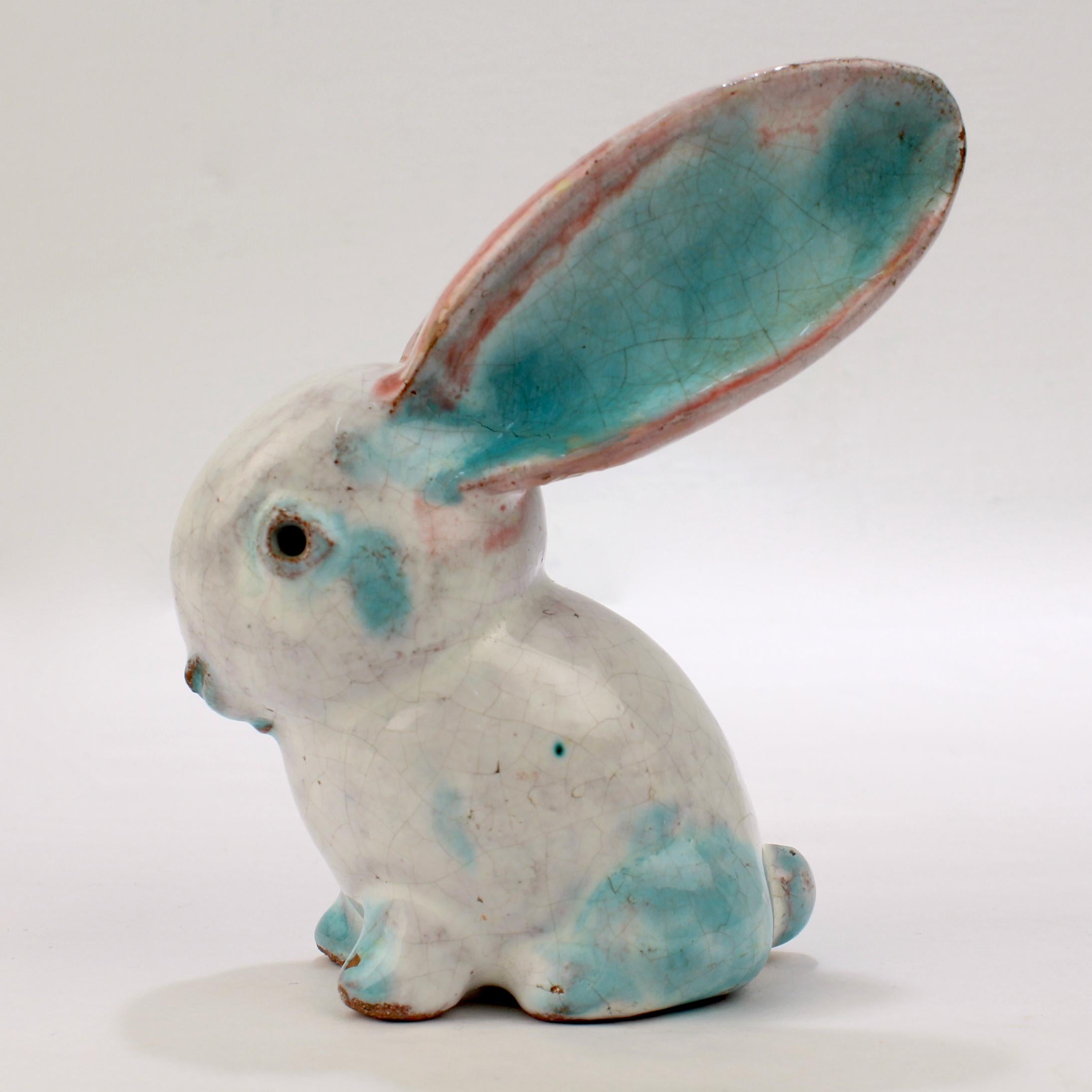 Antique Austrian Terracotta Pottery Rabbit Figurine by Walter Bosse for Kufstein 2