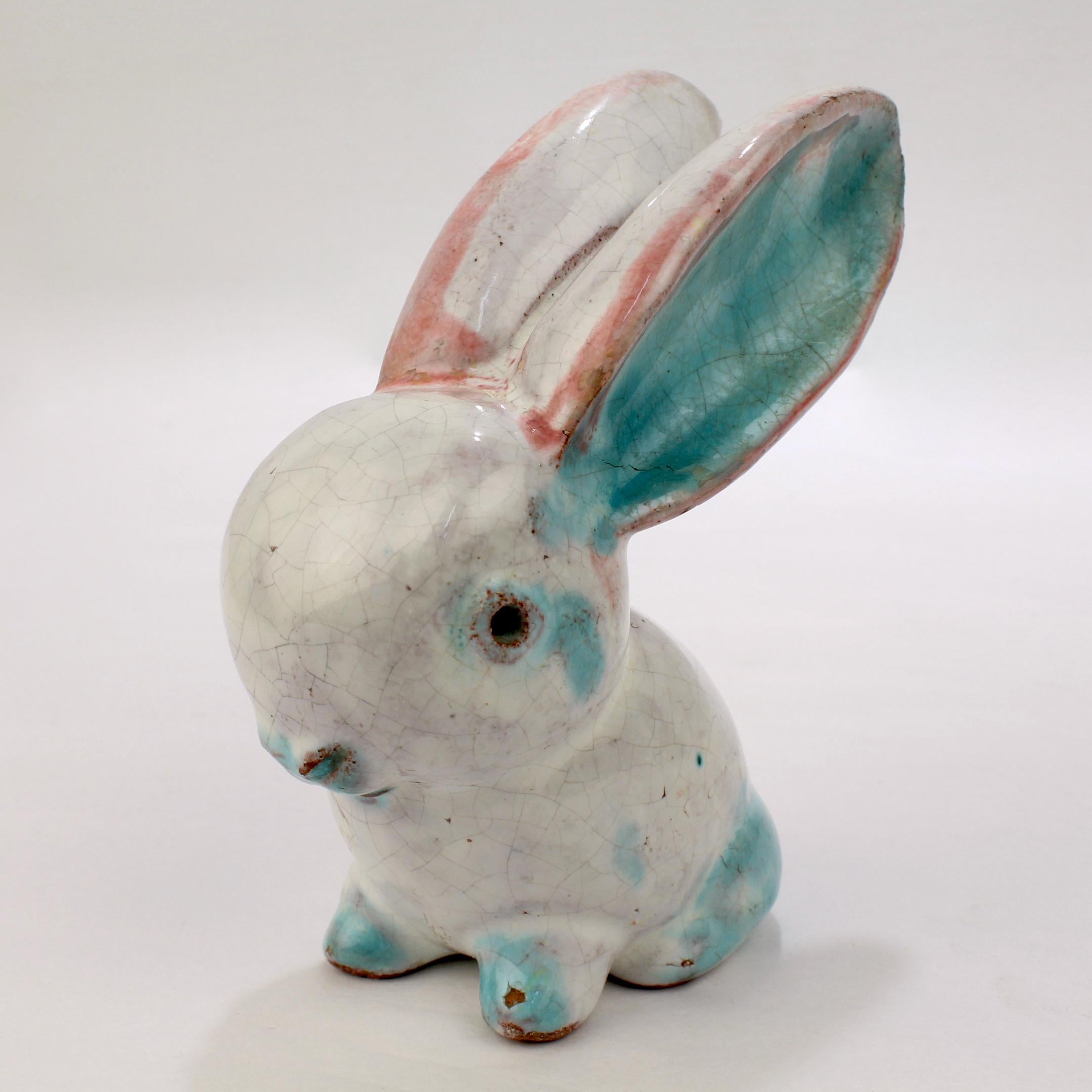 Antique Austrian Terracotta Pottery Rabbit Figurine by Walter Bosse for Kufstein 3