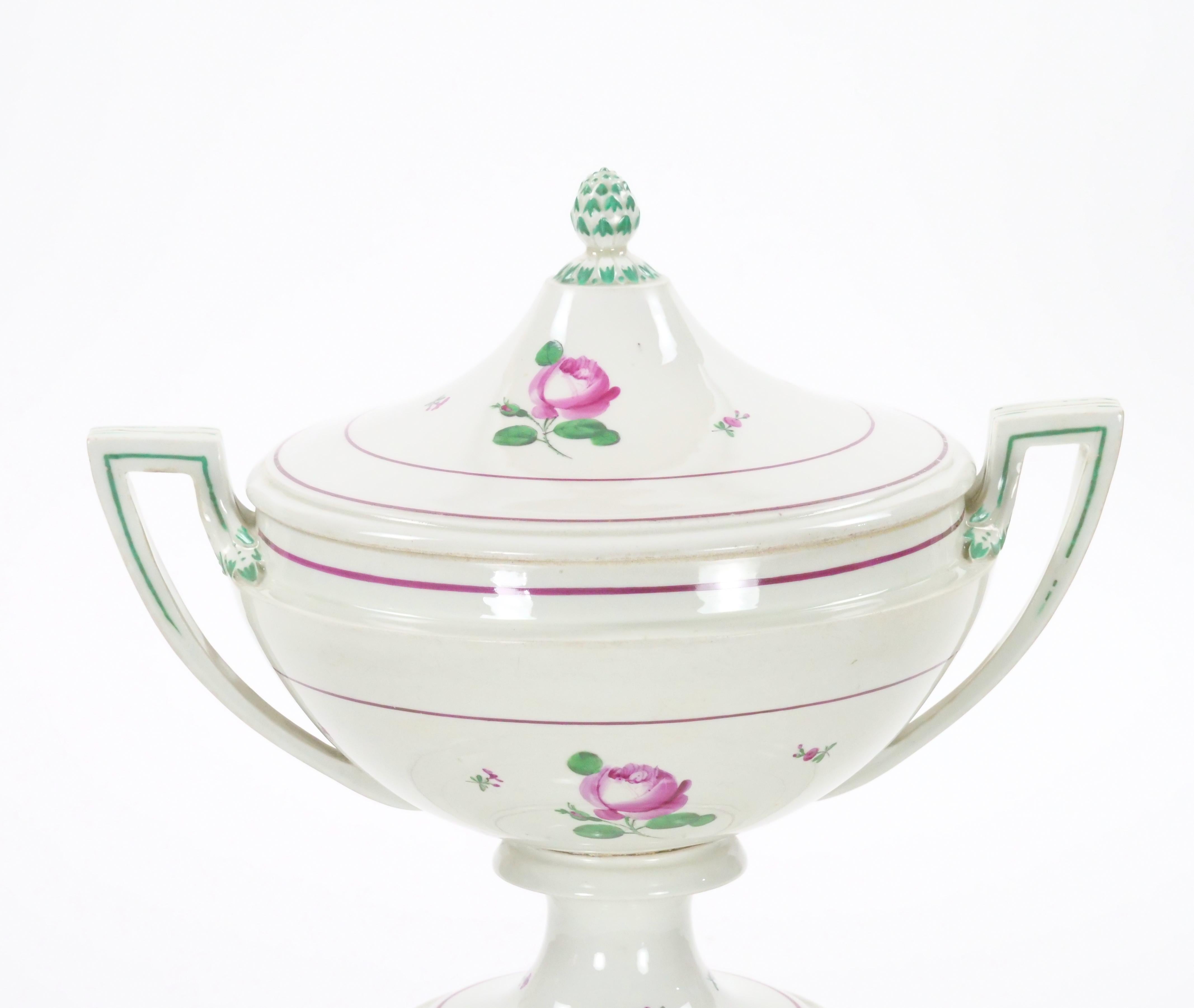 Antigua Sopera Decorativa Austriaca de Tres Piezas para Centro de Mesa Porcelana en venta