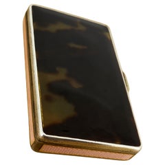 Antique Austrian Tortoiseshell, Silver Gilt, Guilloche Enamel Cigarette Case