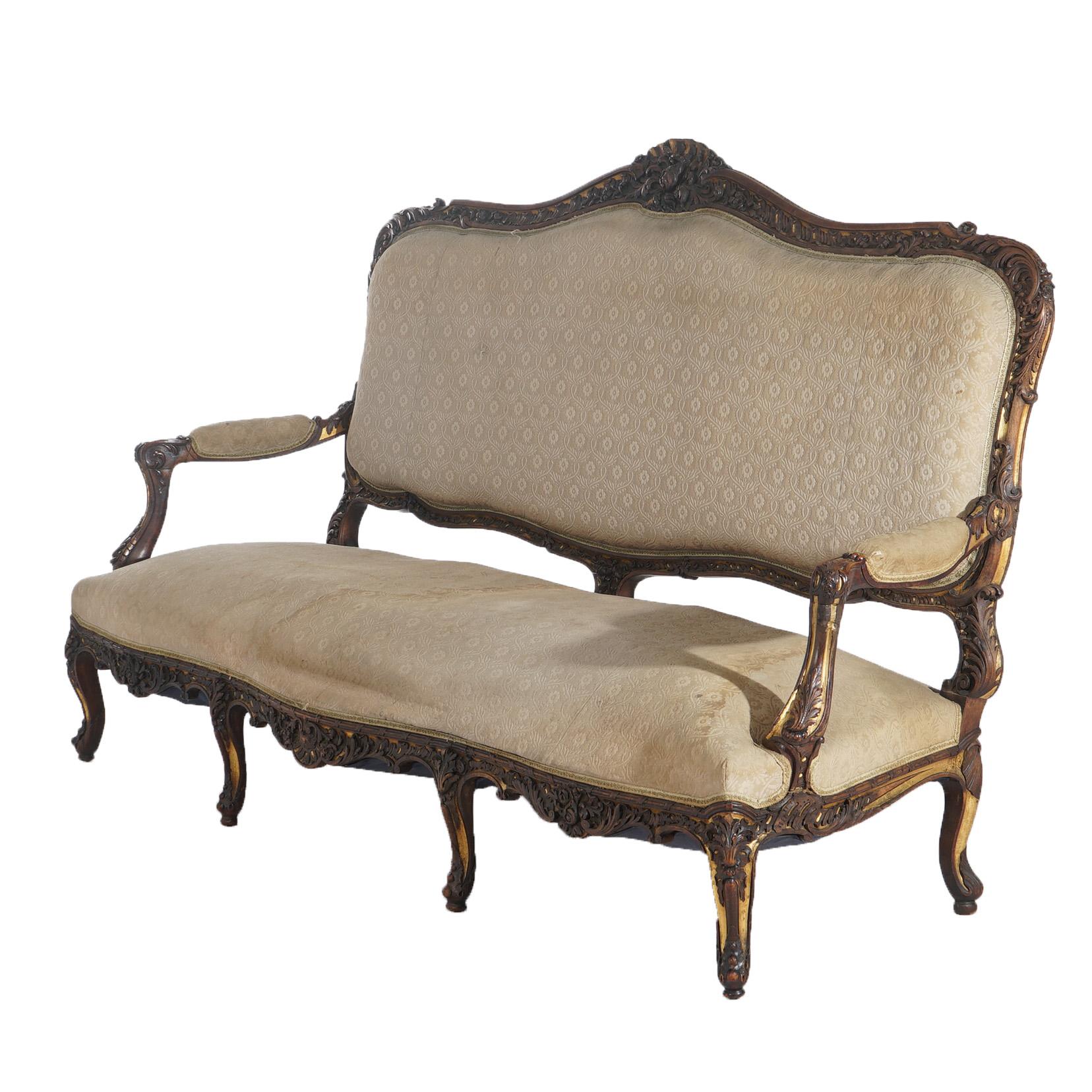 Antique Austrian Victorian Rococo Revival Heavily Carved Floral & Giltwood Sofa For Sale 6