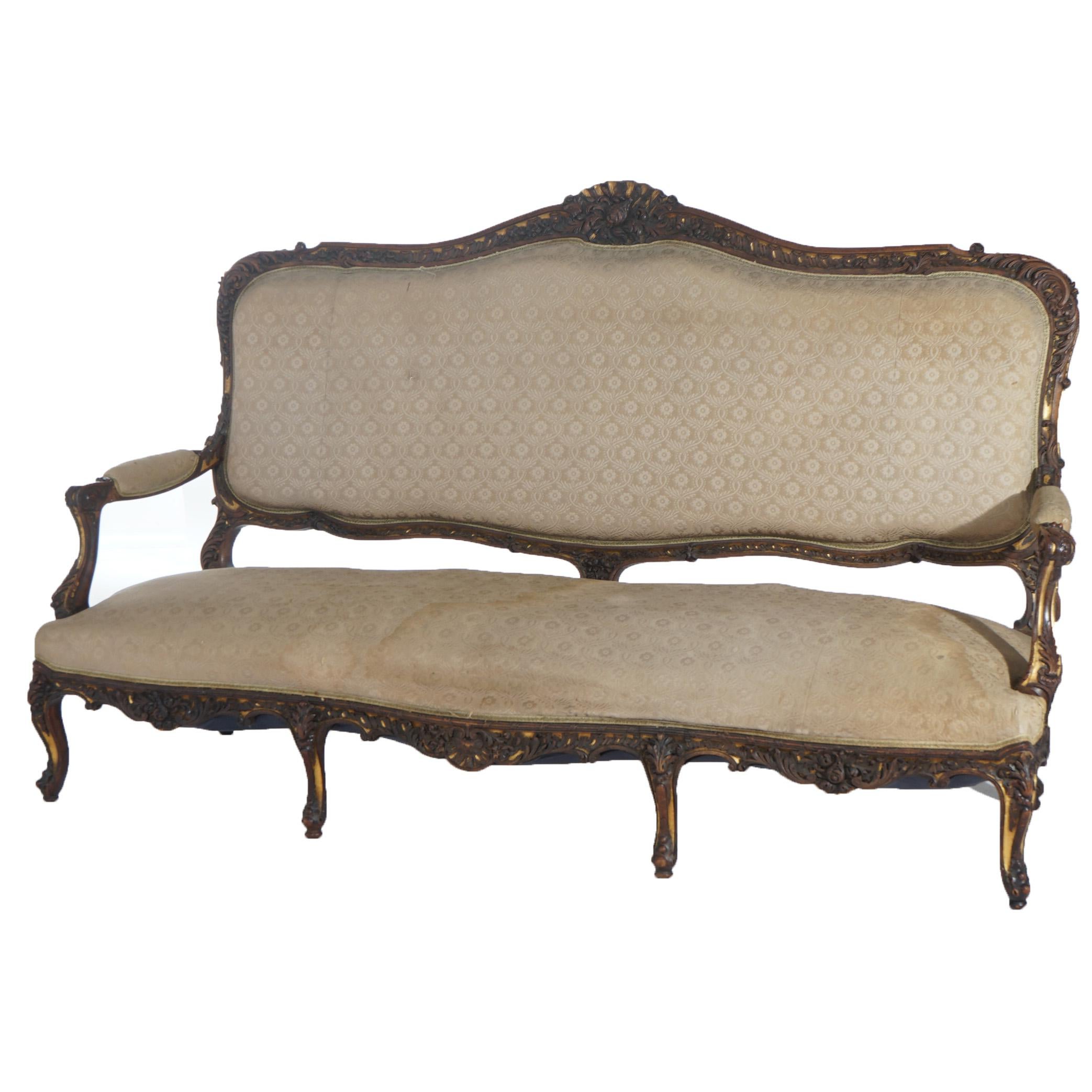 Antique Austrian Victorian Rococo Revival Heavily Carved Floral & Giltwood Sofa In Good Condition For Sale In Big Flats, NY