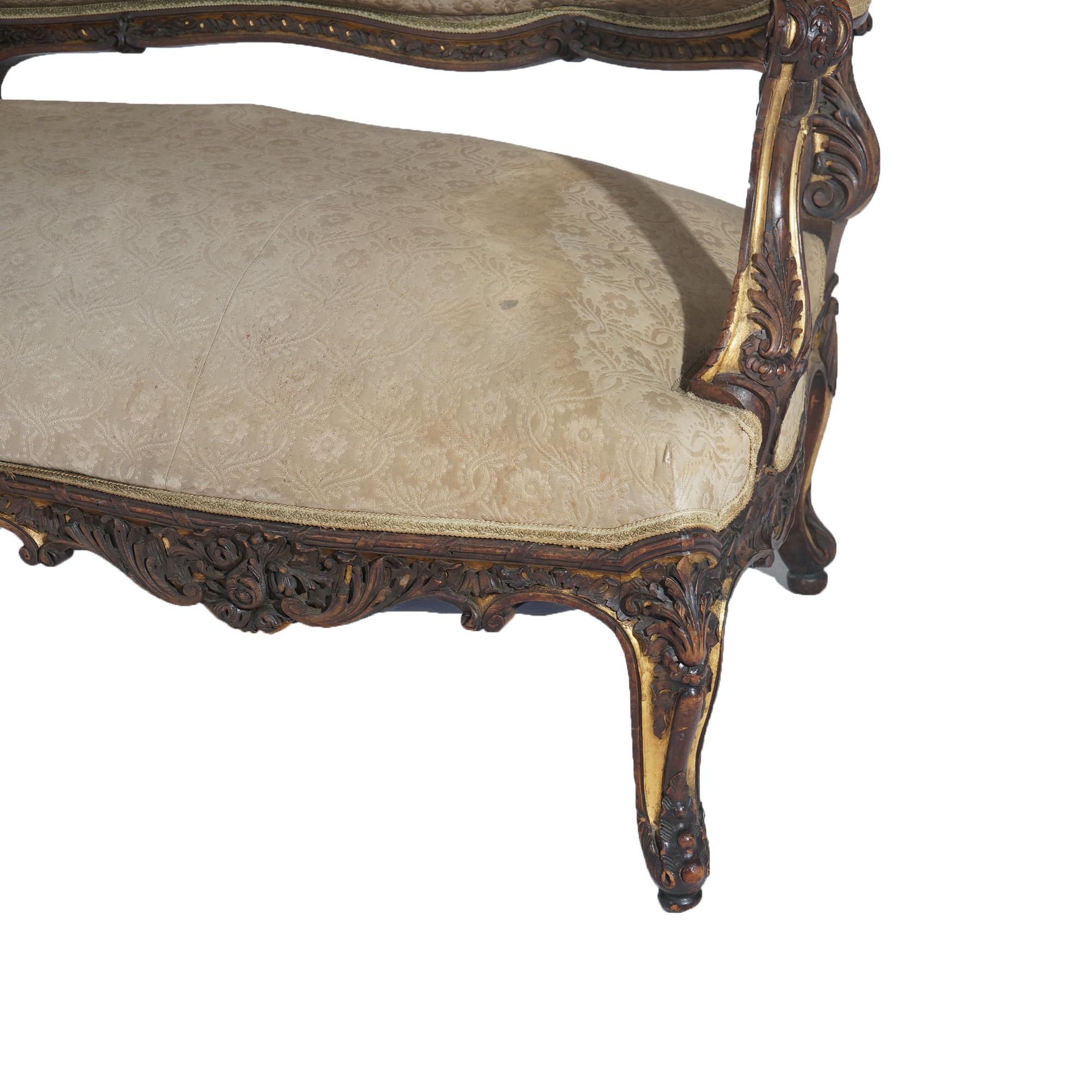 Upholstery Antique Austrian Victorian Rococo Revival Heavily Carved Floral & Giltwood Sofa For Sale