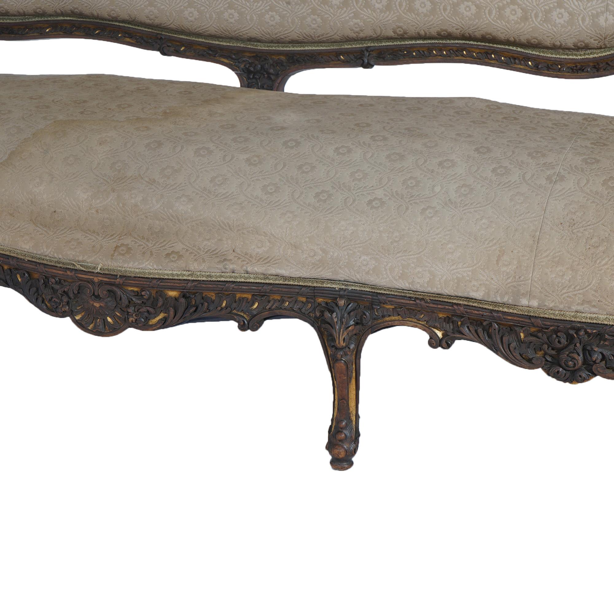 Antique Austrian Victorian Rococo Revival Heavily Carved Floral & Giltwood Sofa For Sale 1
