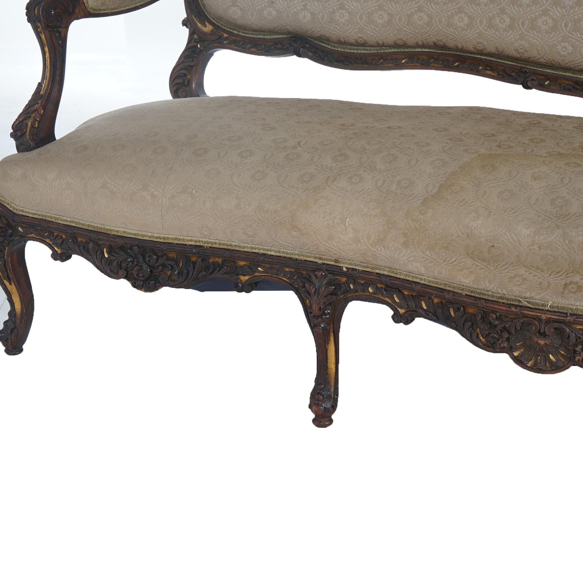 Antique Austrian Victorian Rococo Revival Heavily Carved Floral & Giltwood Sofa For Sale 2