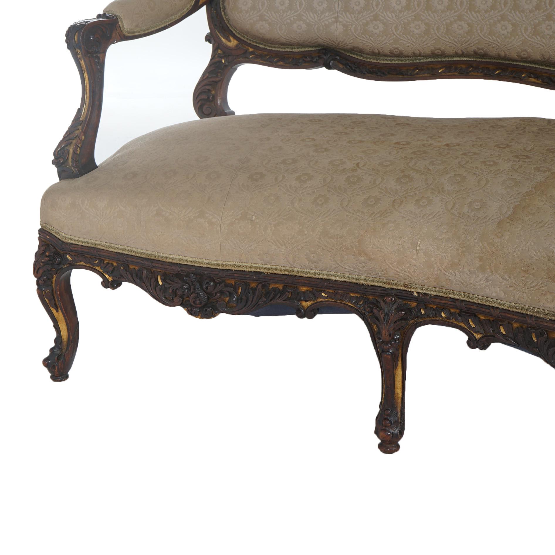 Antique Austrian Victorian Rococo Revival Heavily Carved Floral & Giltwood Sofa For Sale 3