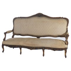 Antique Austrian Victorian Rococo Revival Heavily Carved Floral & Giltwood Sofa