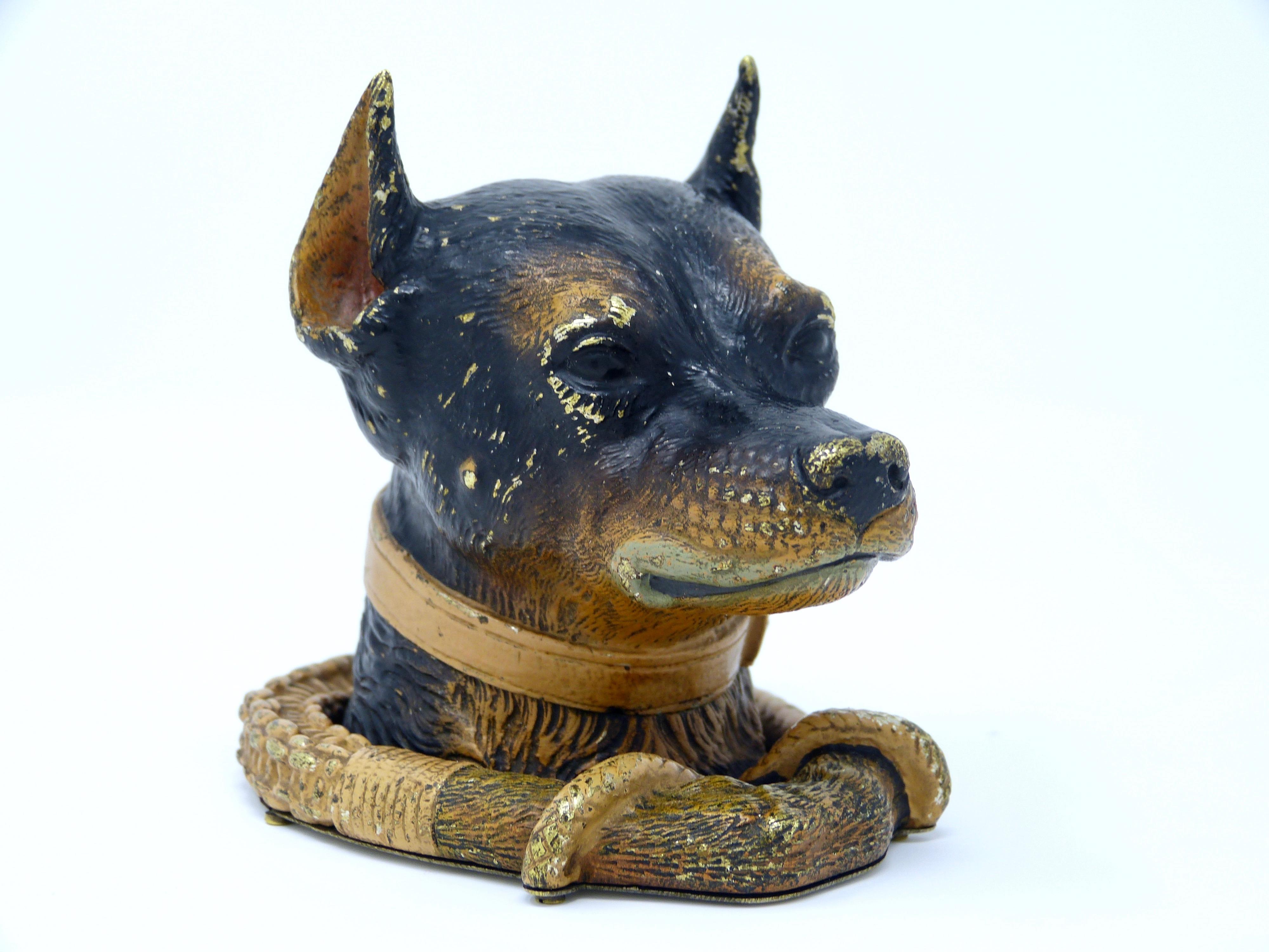 Patinated Antique Austrian Vienna Bronze Dog Inkwell, circa 1900 For Sale