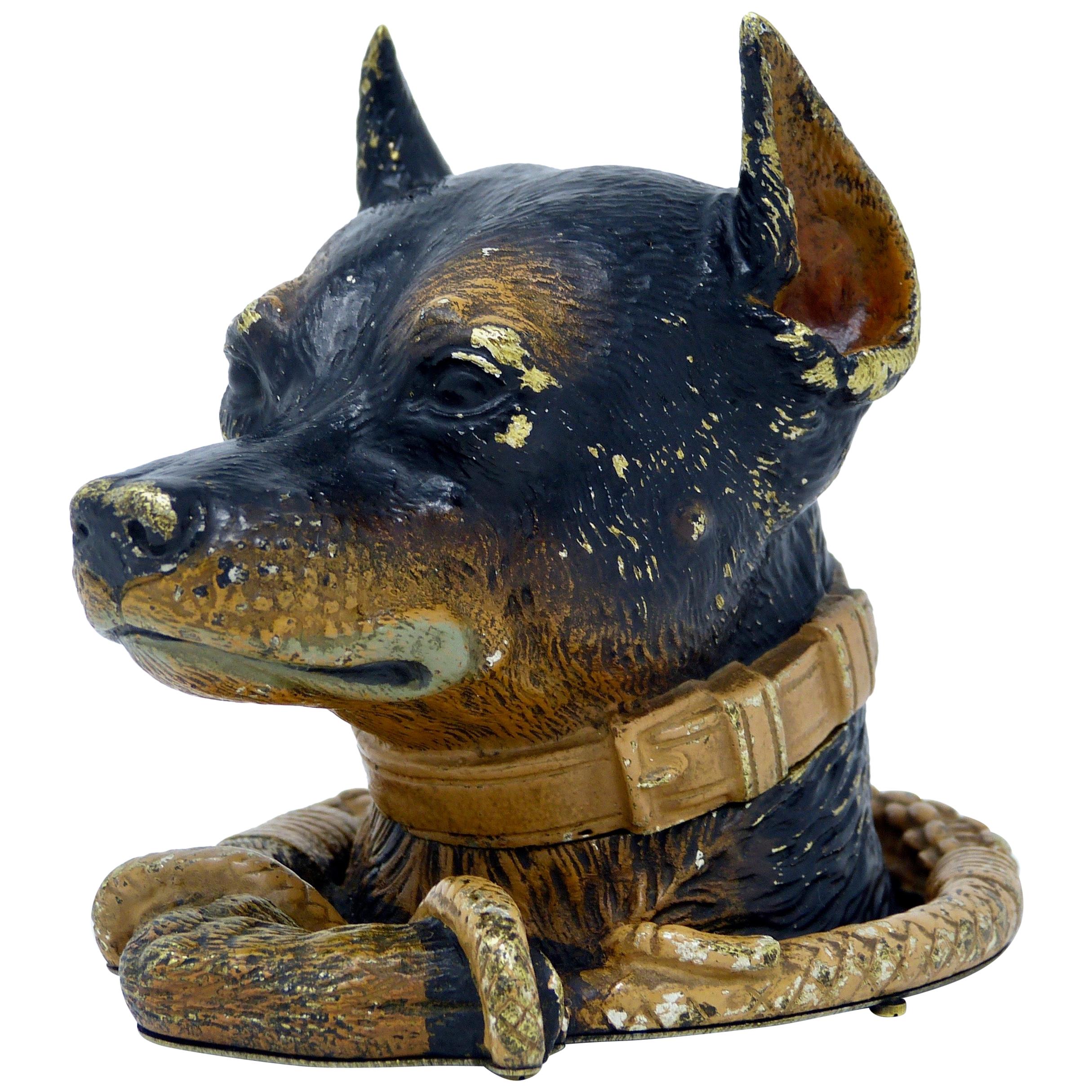 Antique Austrian Vienna Bronze Dog Inkwell, circa 1900 For Sale
