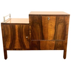 Antique Austrian Walnut Art Deco Bar Cart, 1930