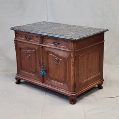 Antique Austrian Walnut Marble Top Sideboard Buffet