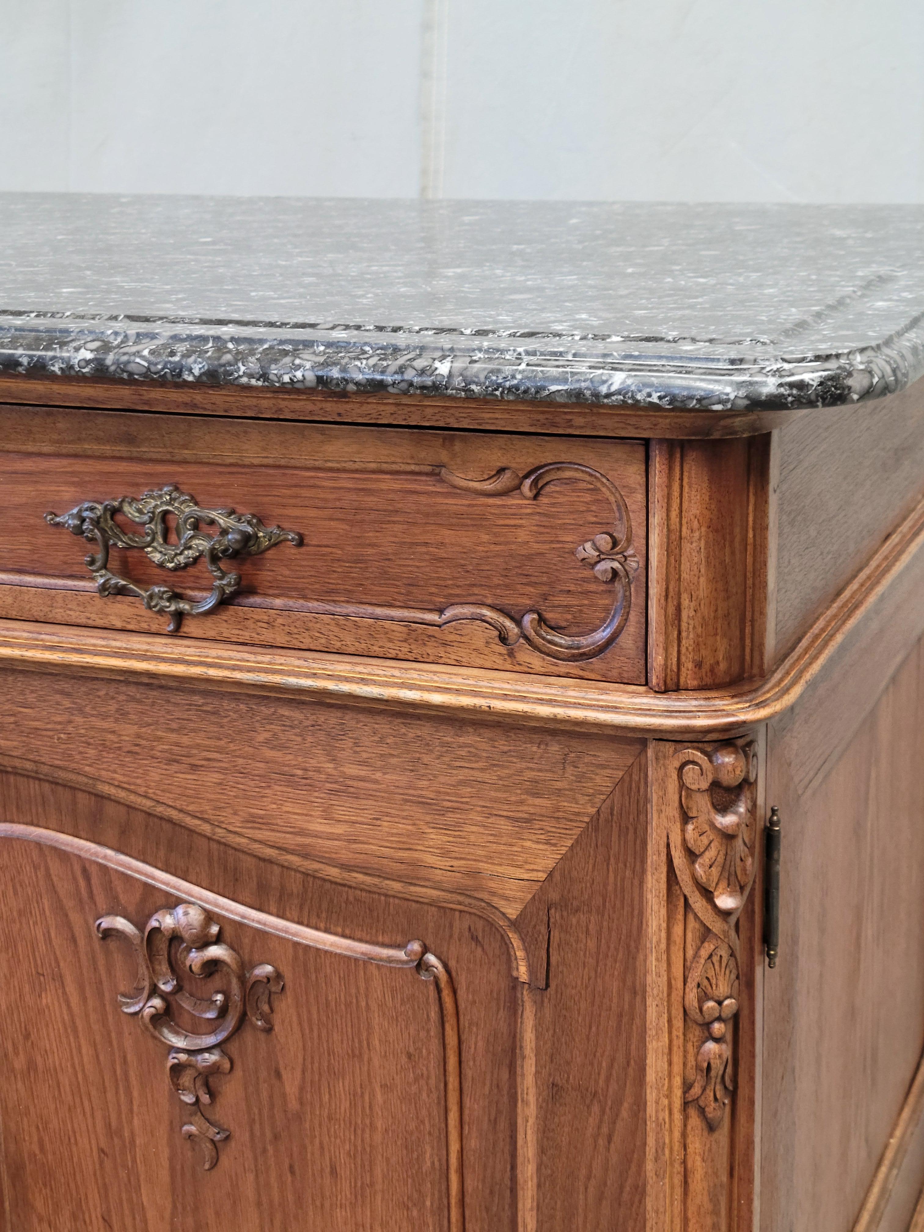 Antique Austrian Walnut Marble Top Sideboard Buffet In Good Condition For Sale In Centennial, CO