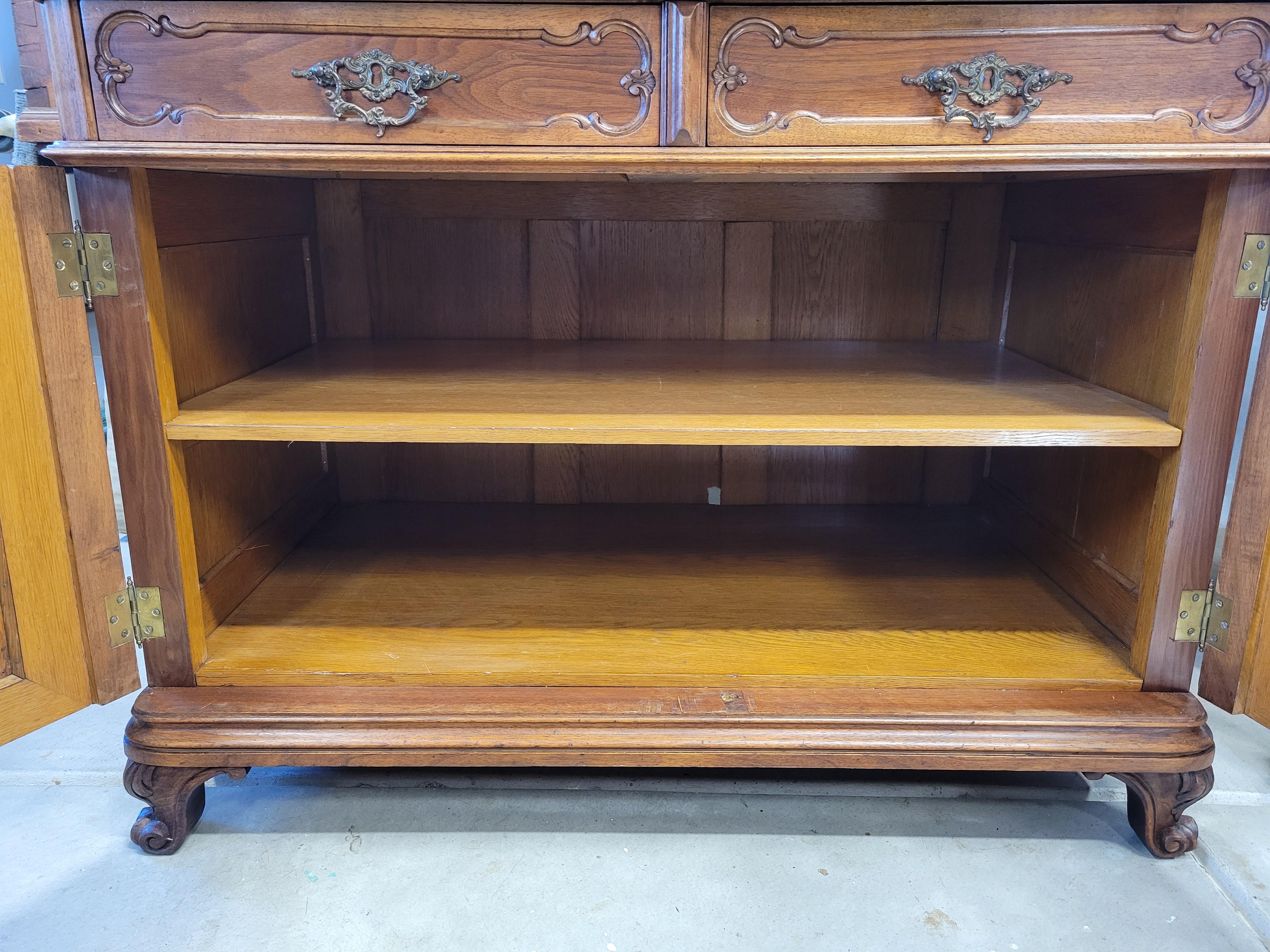 Brass Antique Austrian Walnut Marble Top Sideboard Buffet For Sale