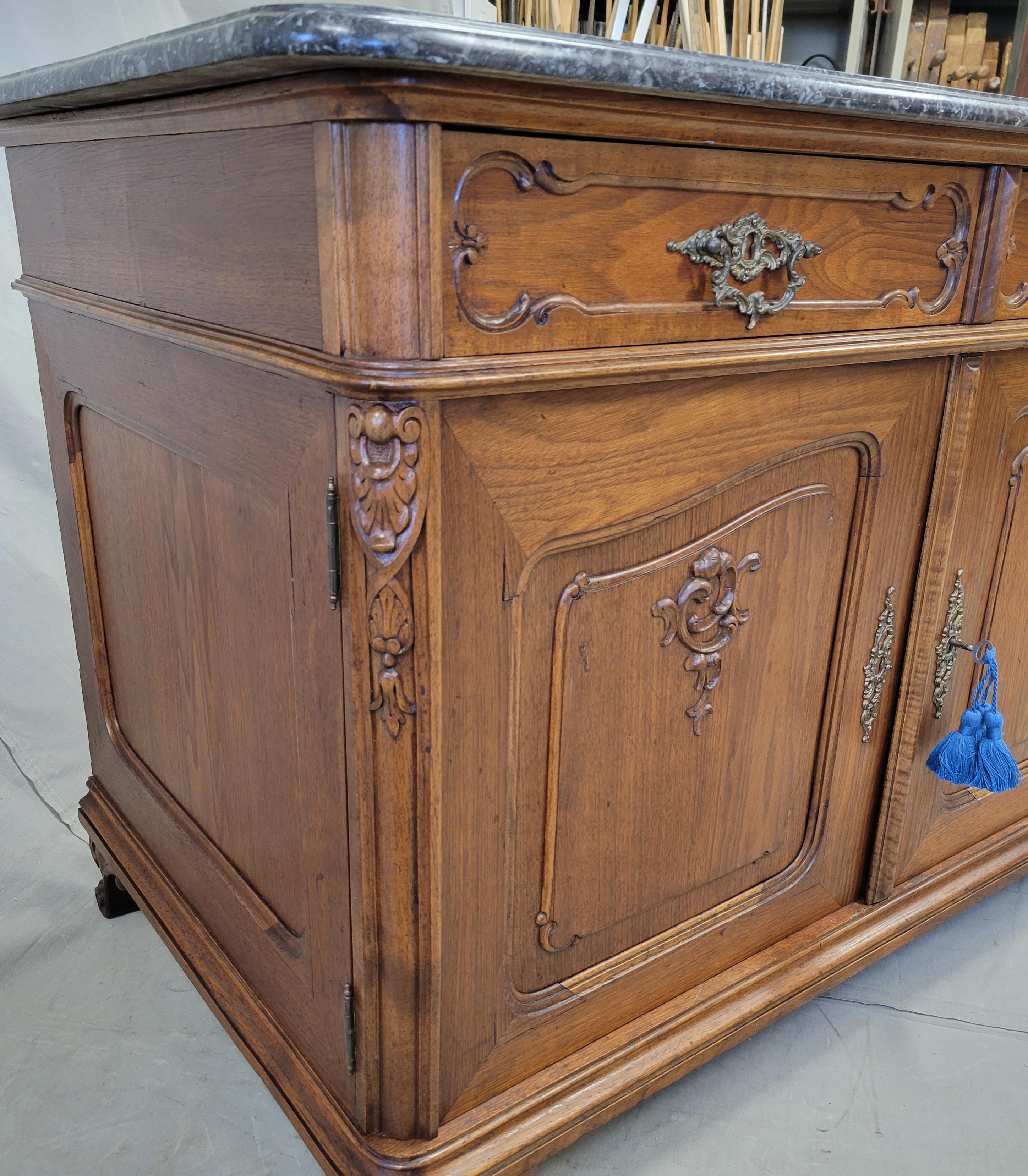 Antique Austrian Walnut Marble Top Sideboard Buffet For Sale 4