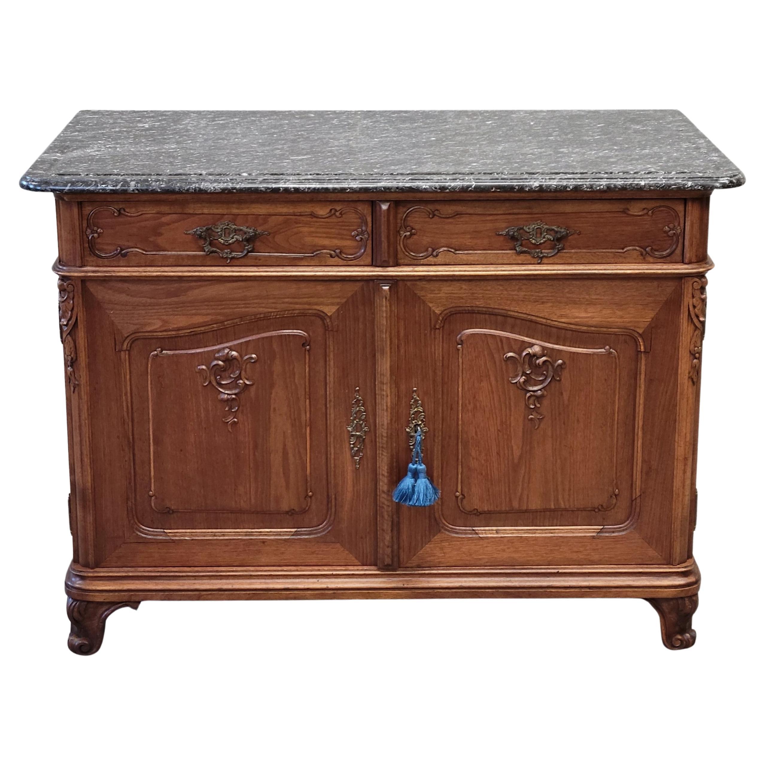 Antique Austrian Walnut Marble Top Sideboard Buffet For Sale