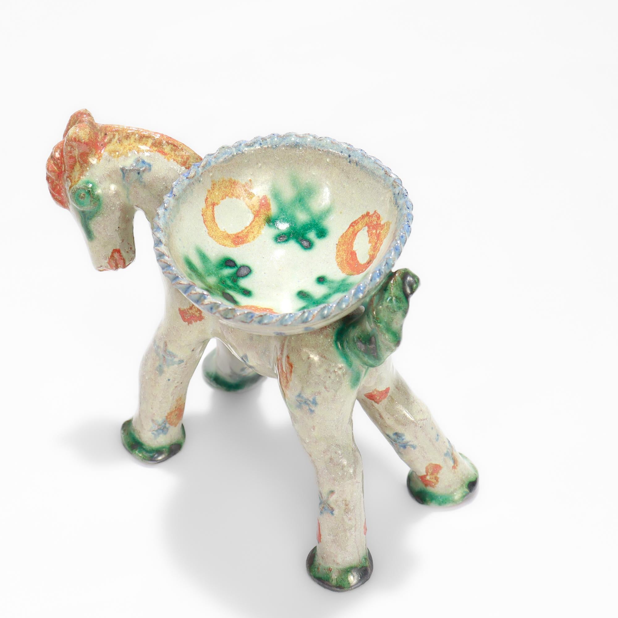20th Century Antique Austrian Wiener Werkstätte Ceramic Horse Salt Cellar by Alice Ehmann For Sale