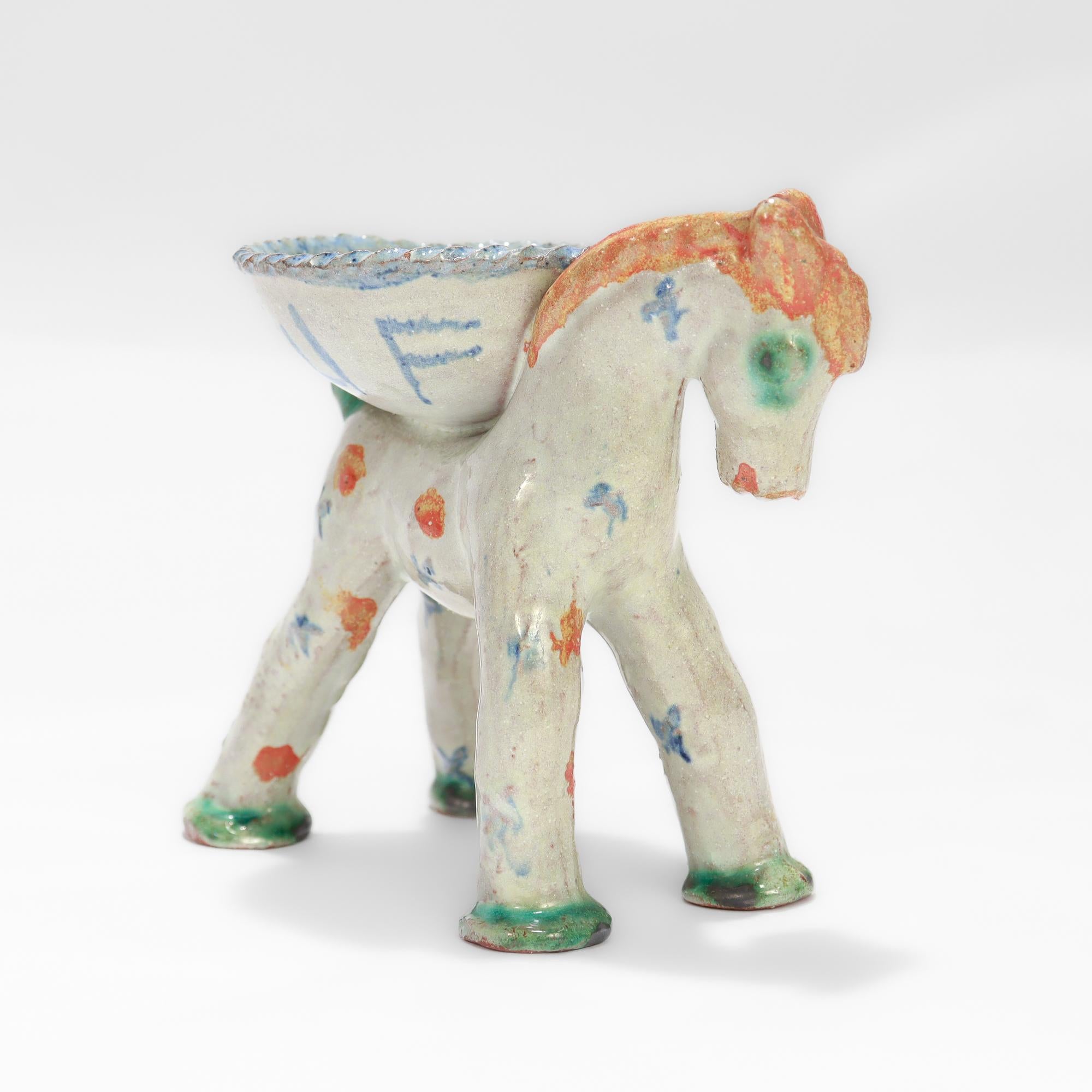 Antique Austrian Wiener Werkstätte Ceramic Horse Salt Cellar by Alice Ehmann For Sale 4