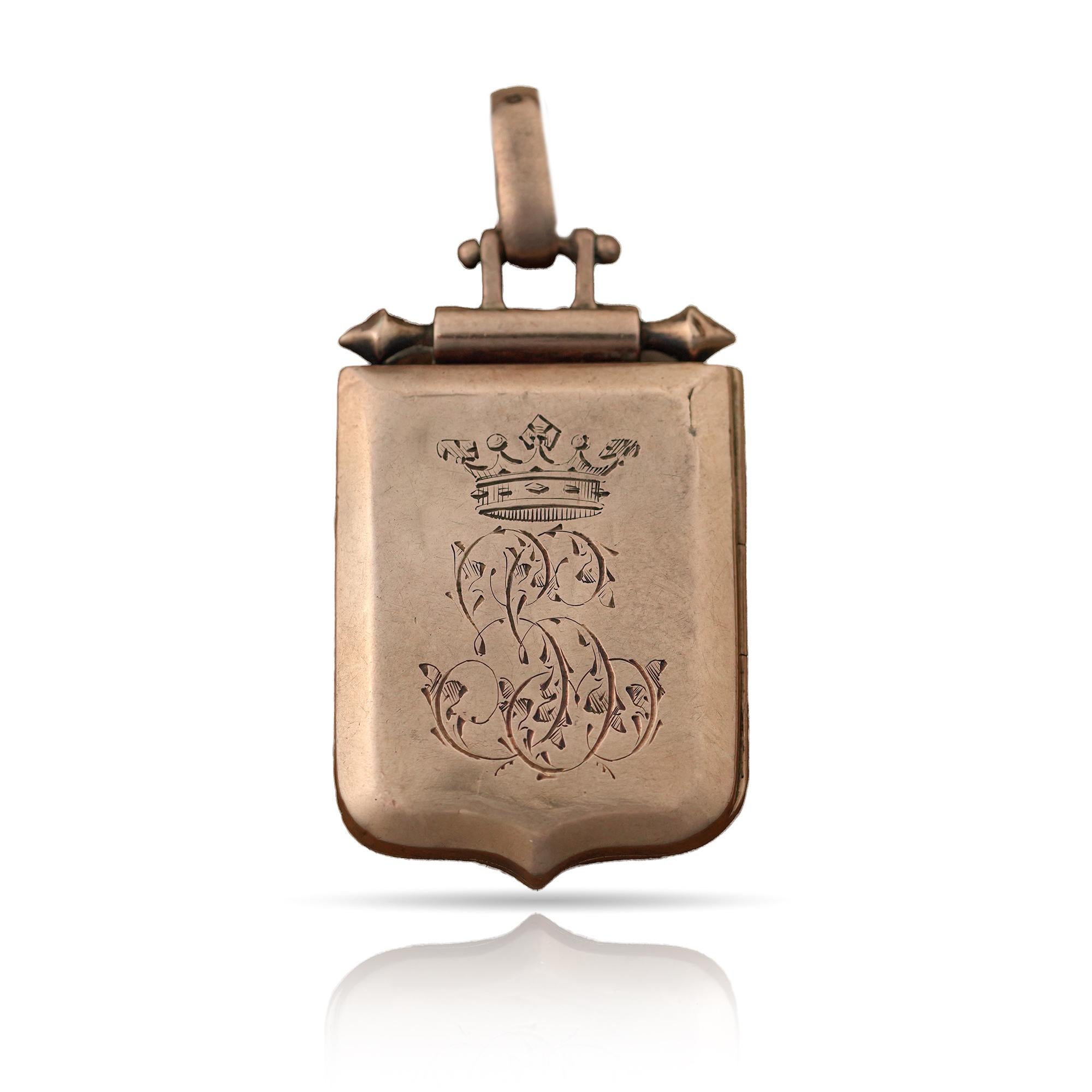 Antike österreichisch-ungarische 14kt Rose Gold Memorial Medaillon mit edlem Monogramm im Angebot 5