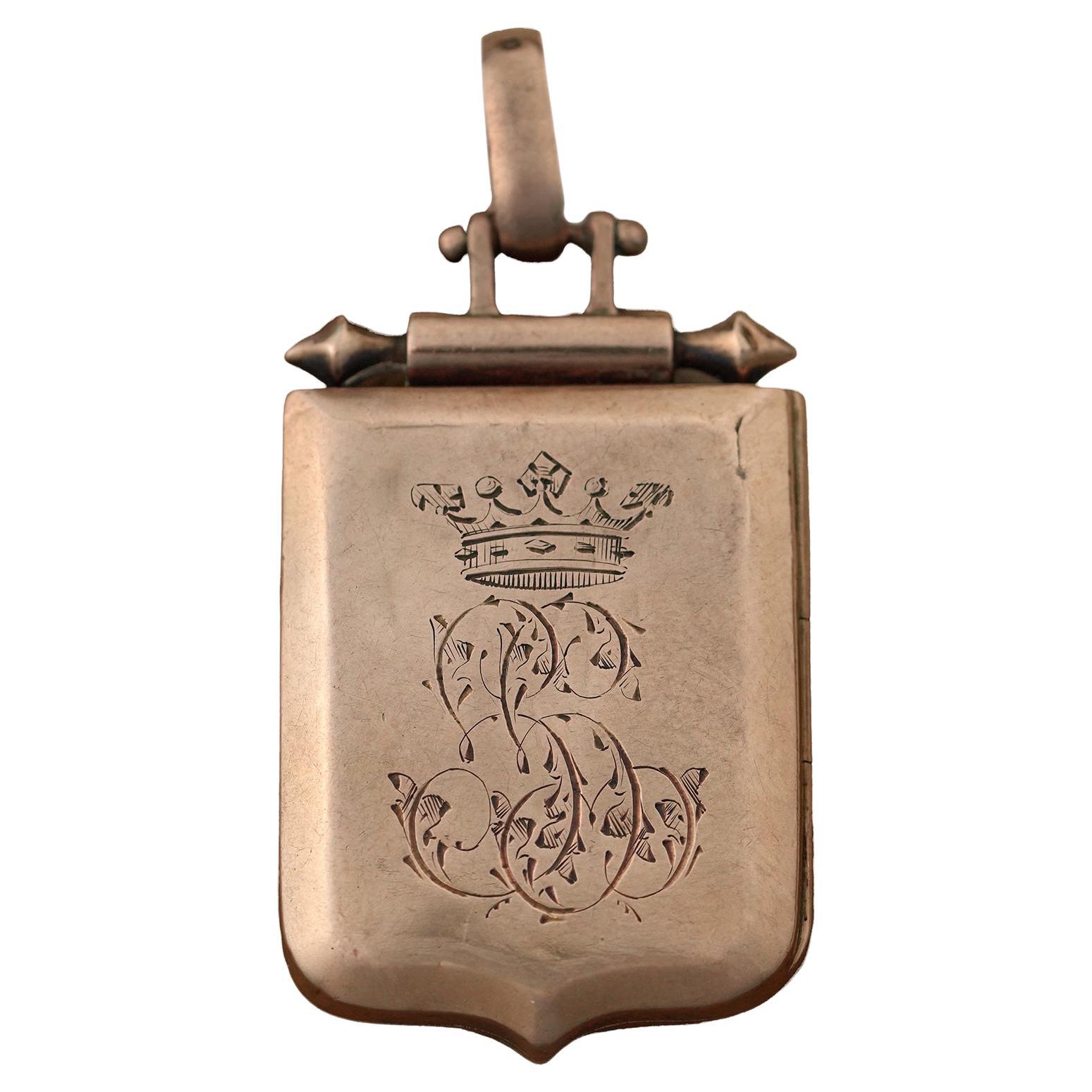 Antike österreichisch-ungarische 14kt Rose Gold Memorial Medaillon mit edlem Monogramm im Angebot