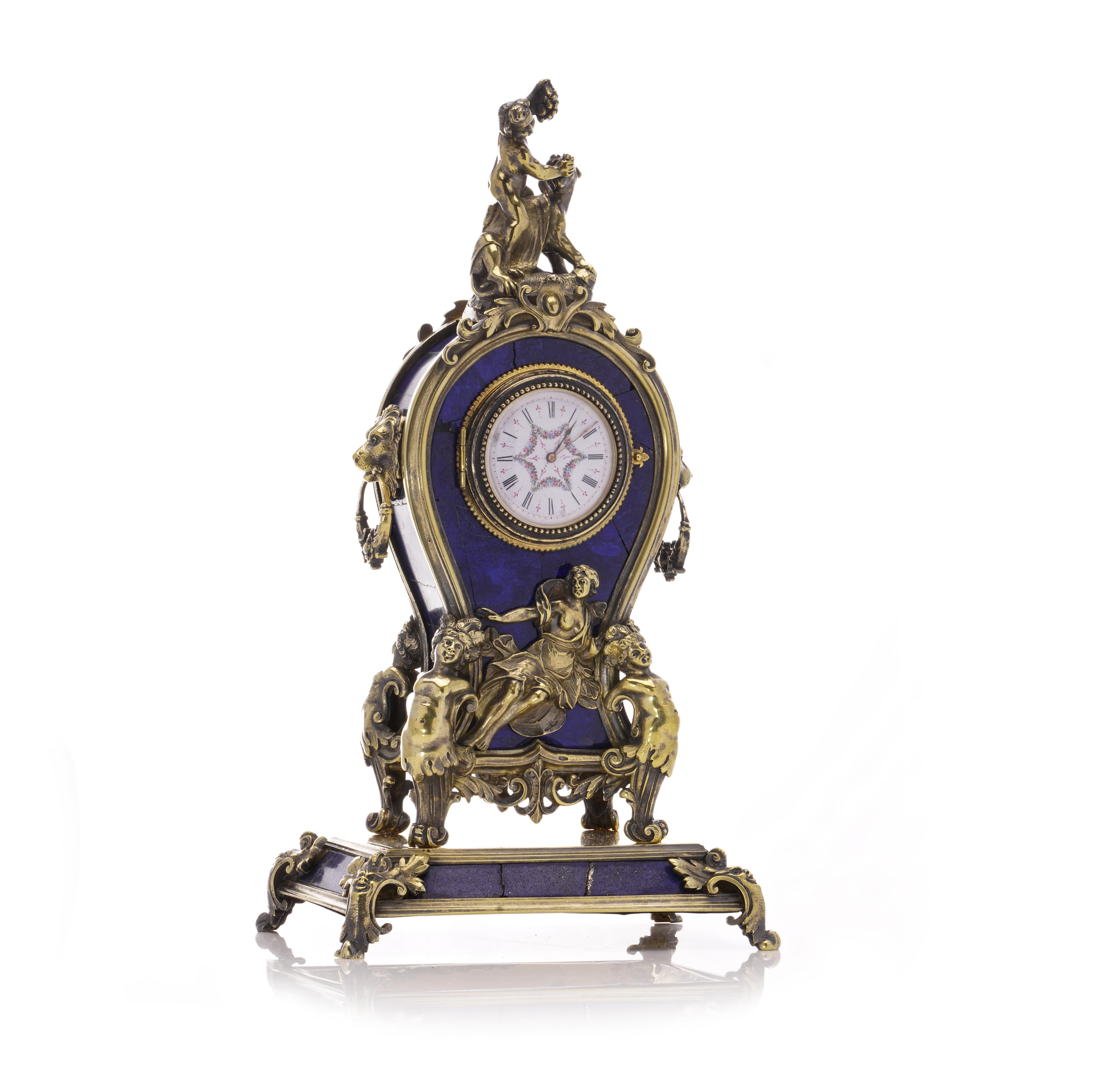 Antique Austro-Hungarian 800 Silver and Lapis Lazuli Clock For Sale 5