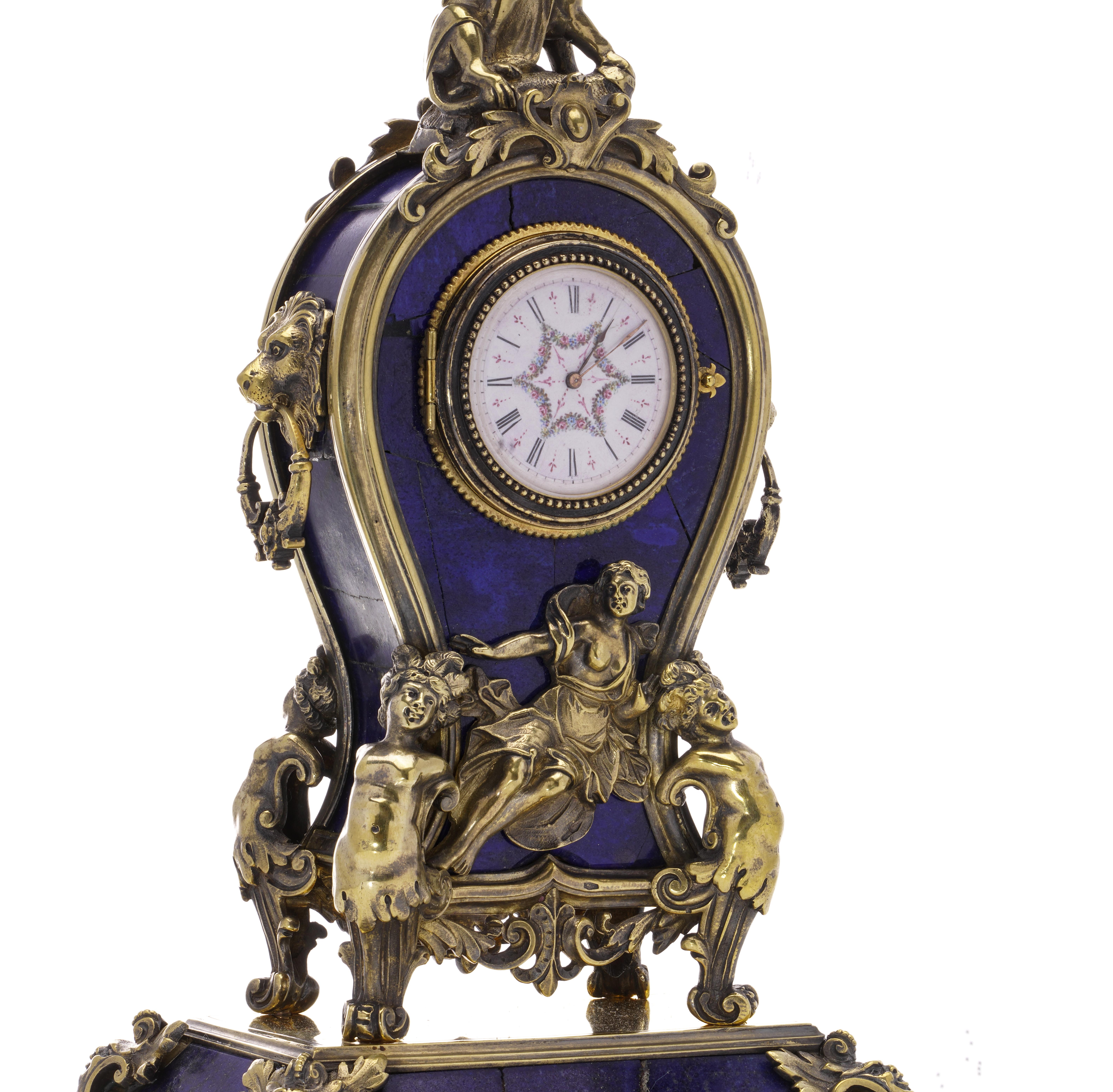 19th Century Antique Austro-Hungarian 800 Silver and Lapis Lazuli Clock For Sale