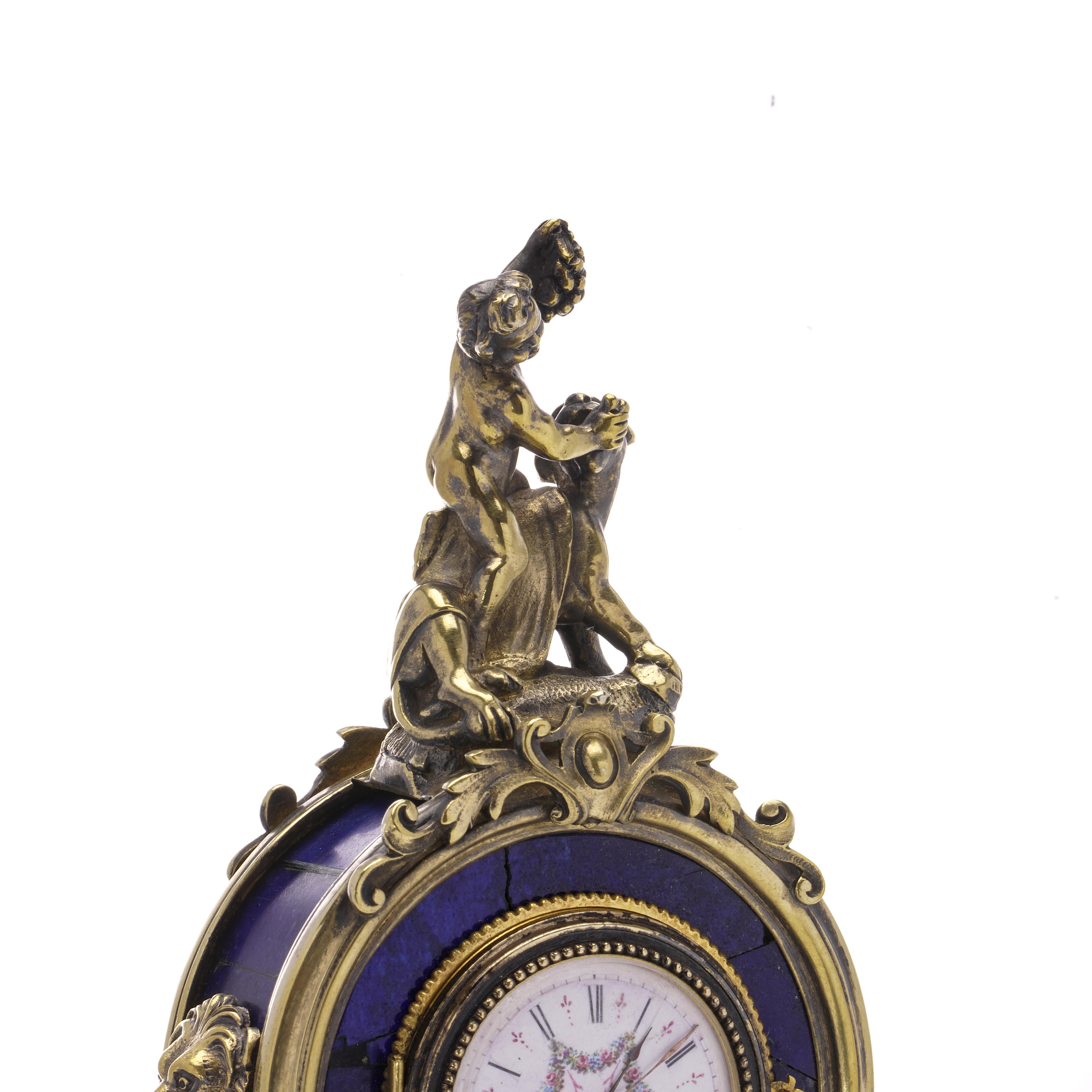 Antique Austro-Hungarian 800 Silver and Lapis Lazuli Clock For Sale 1