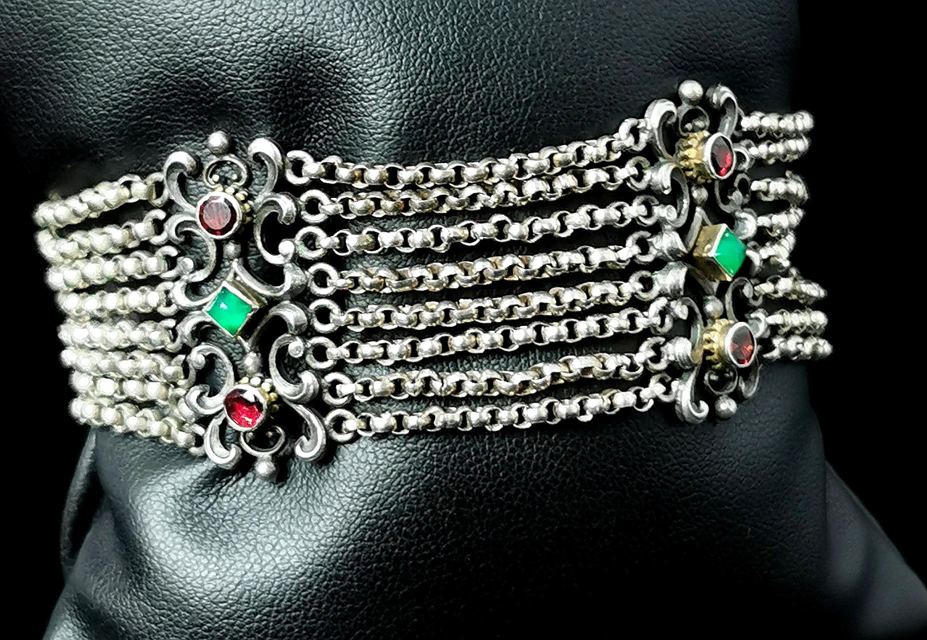 Antique Austro Hungarian bracelet, Garnet and Chalcedony, 800 Silver 3