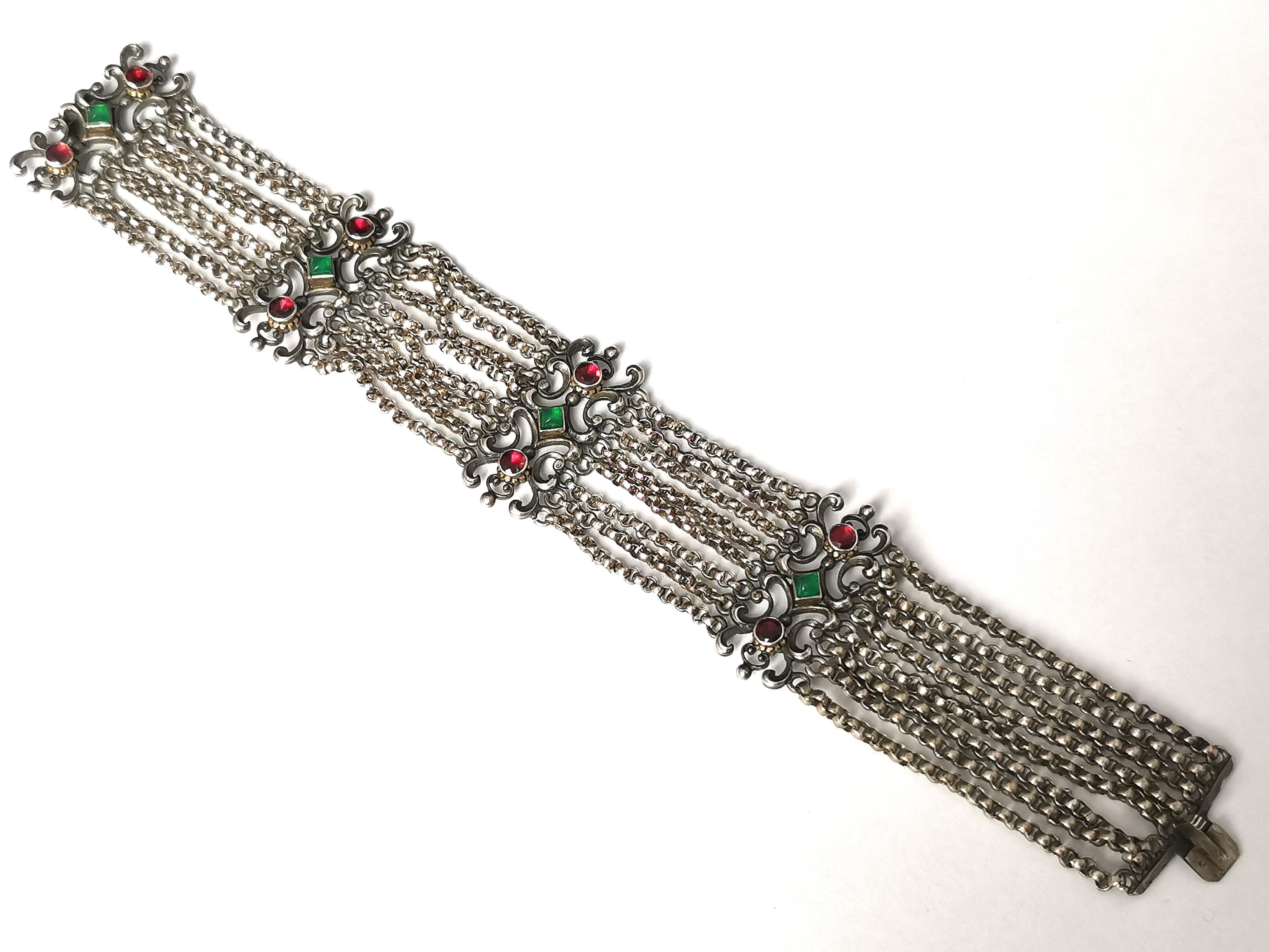 Antique Austro Hungarian bracelet, Garnet and Chalcedony, 800 Silver 6
