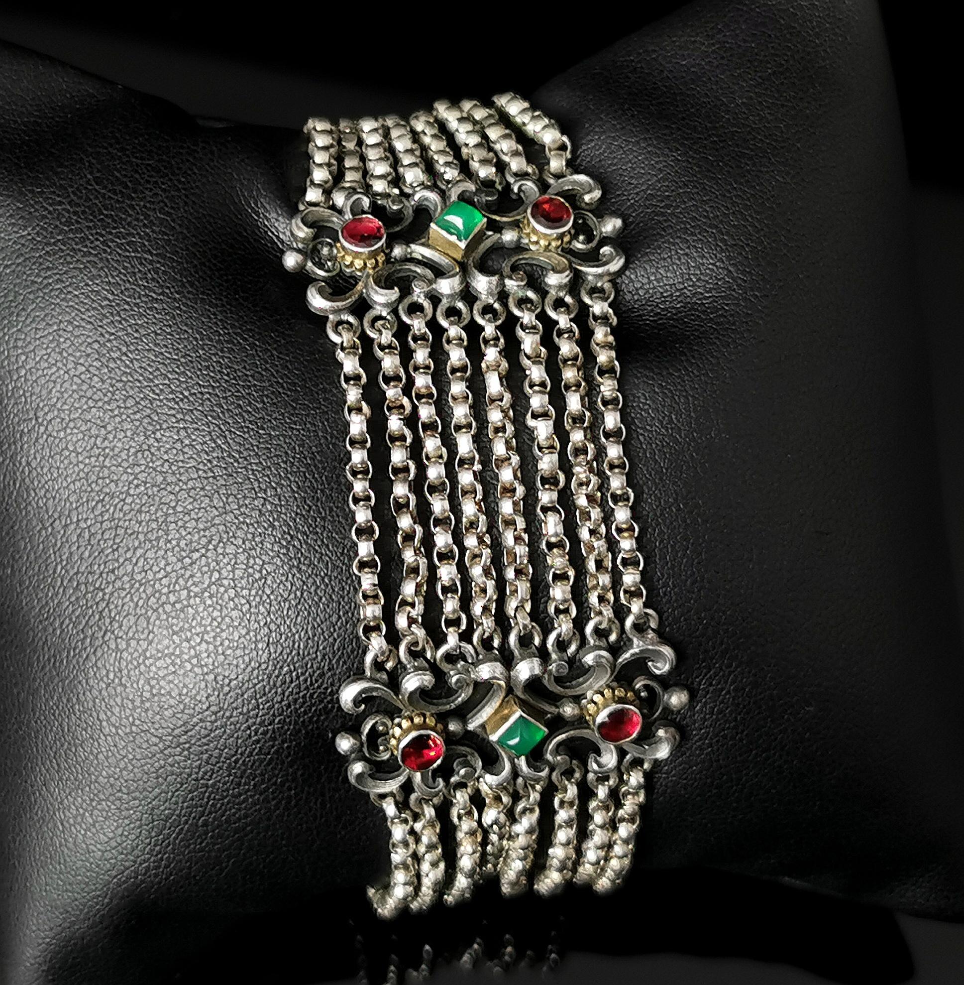 Antique Austro Hungarian bracelet, Garnet and Chalcedony, 800 Silver 2