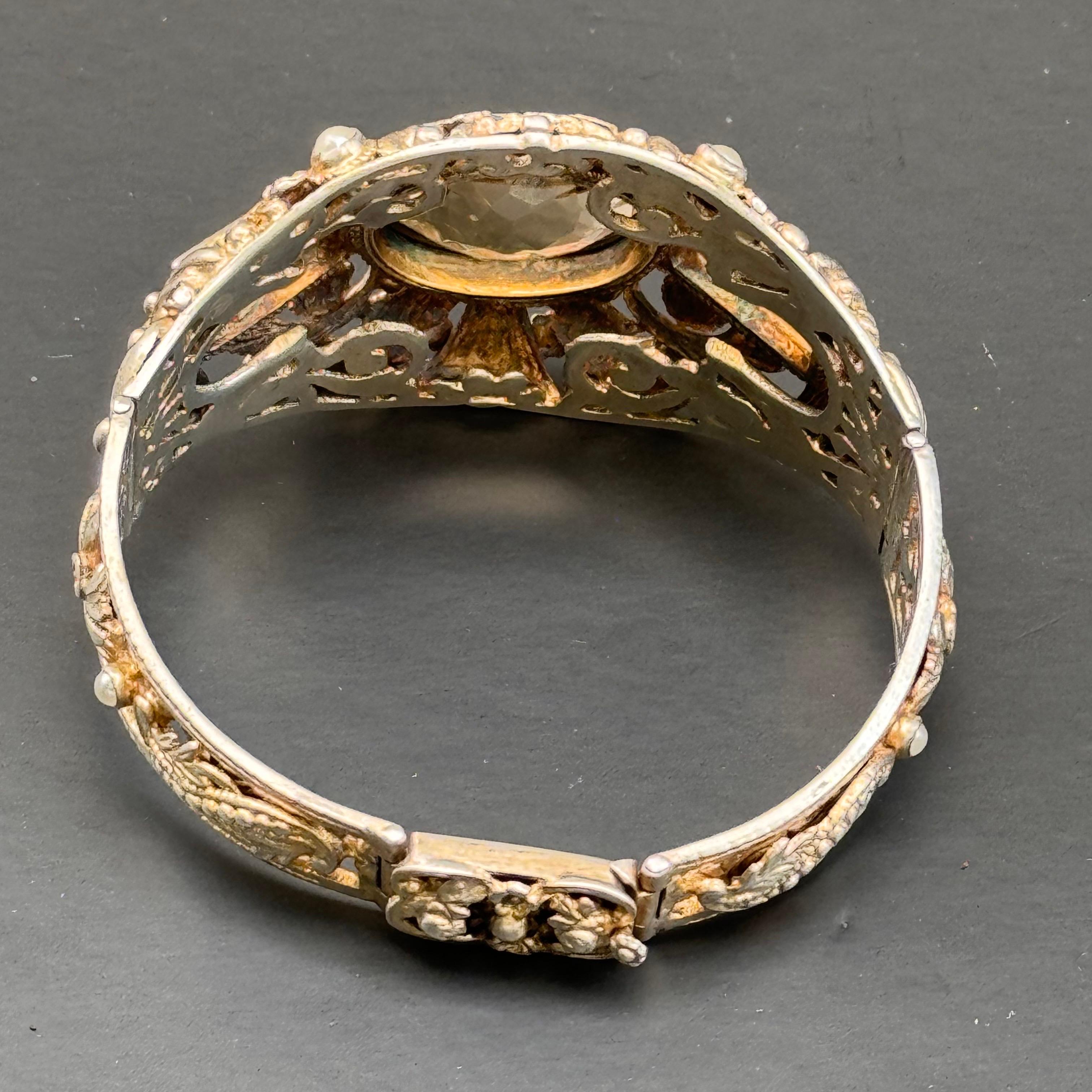 Antique Austro Hungarian Citrine gold gilded Silver Bracelet For Sale 4