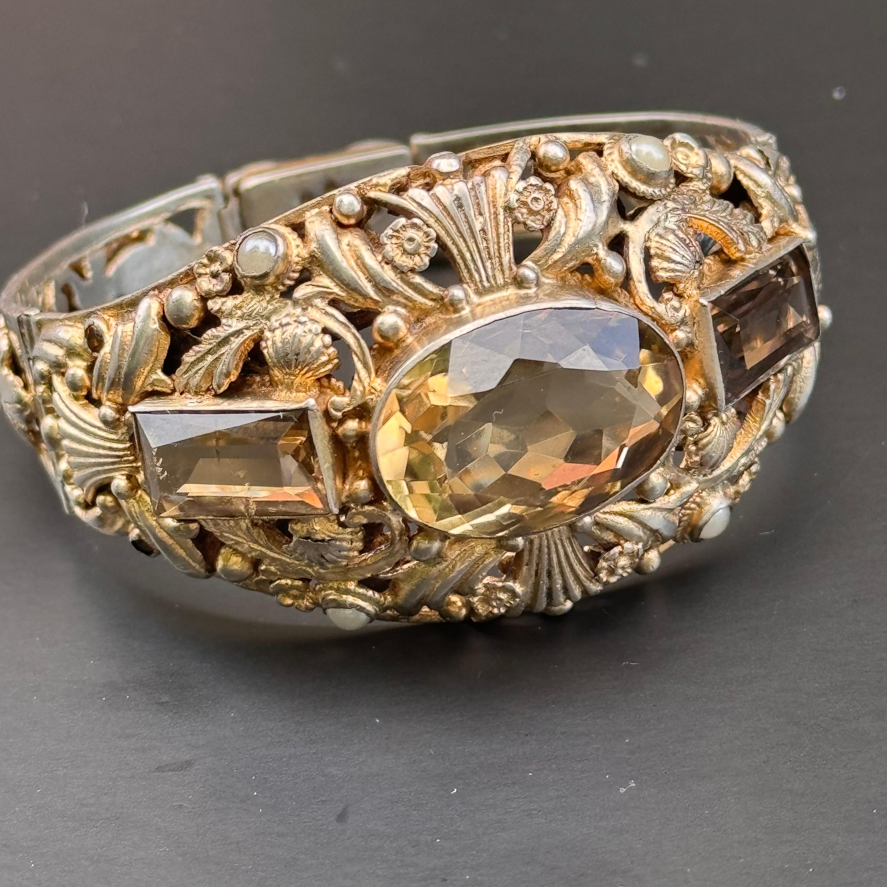Antique Austro Hungarian Citrine gold gilded Silver Bracelet For Sale 7