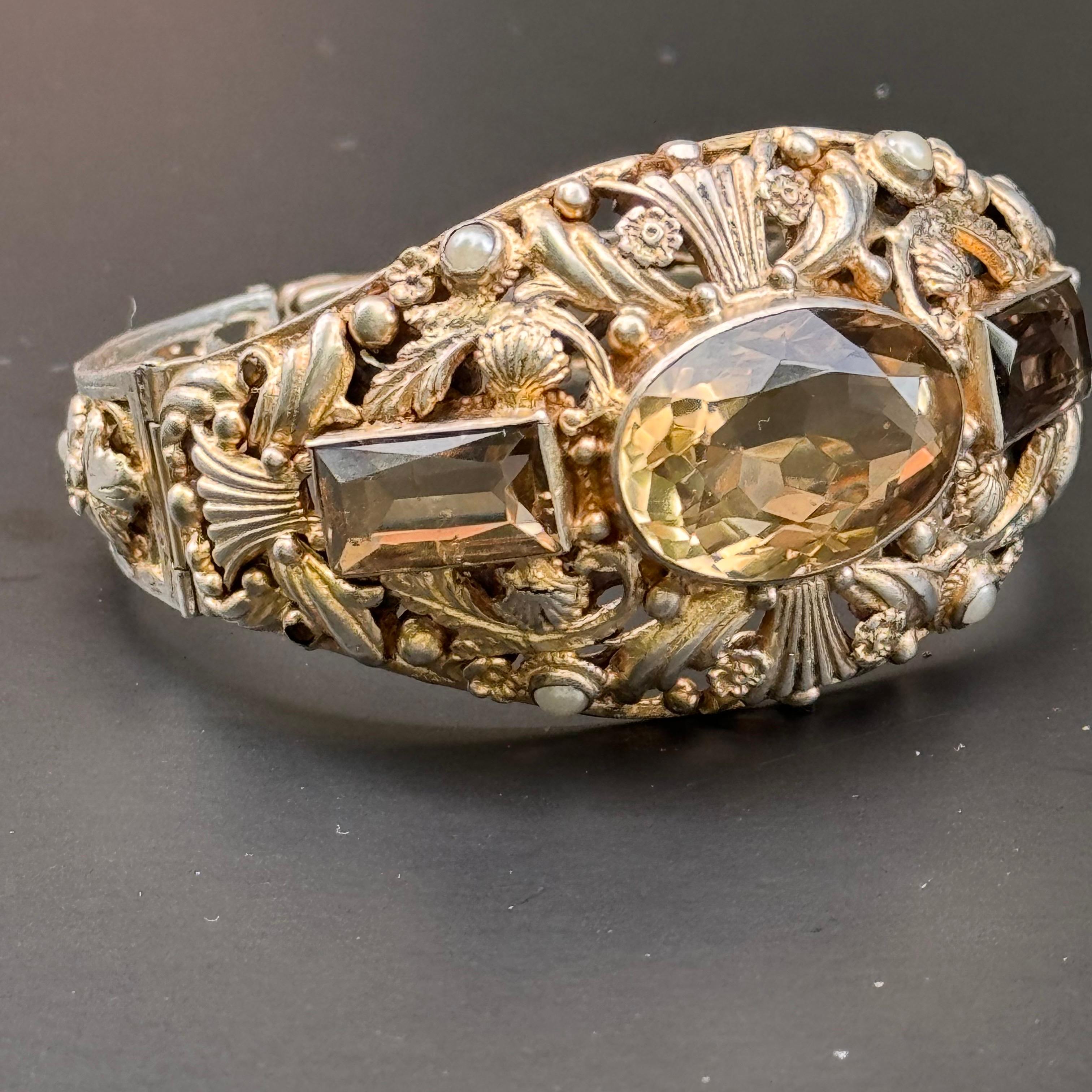 Antique Austro Hungarian Citrine gold gilded Silver Bracelet For Sale 8