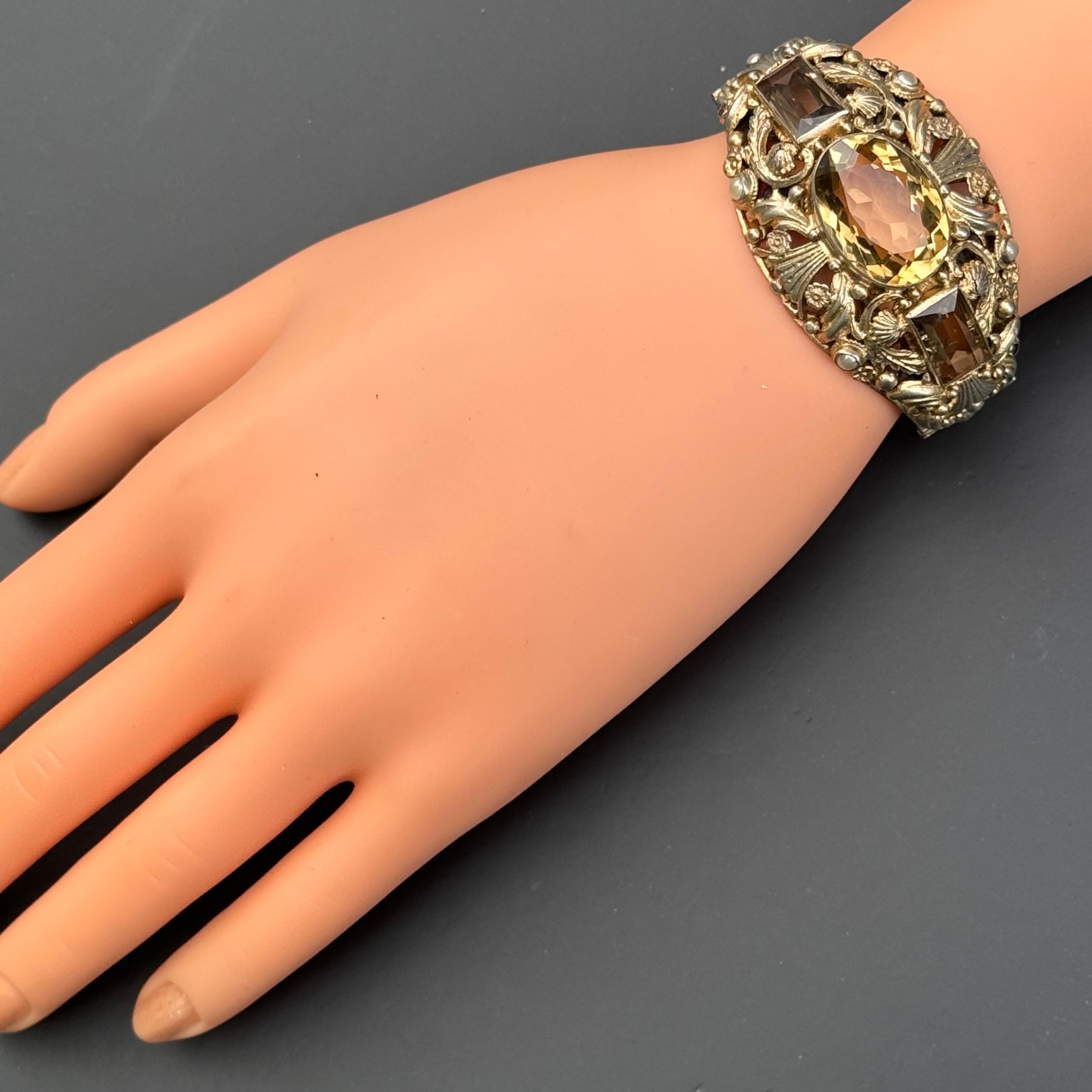 Antique Austro Hungarian Citrine gold gilded Silver Bracelet For Sale 9
