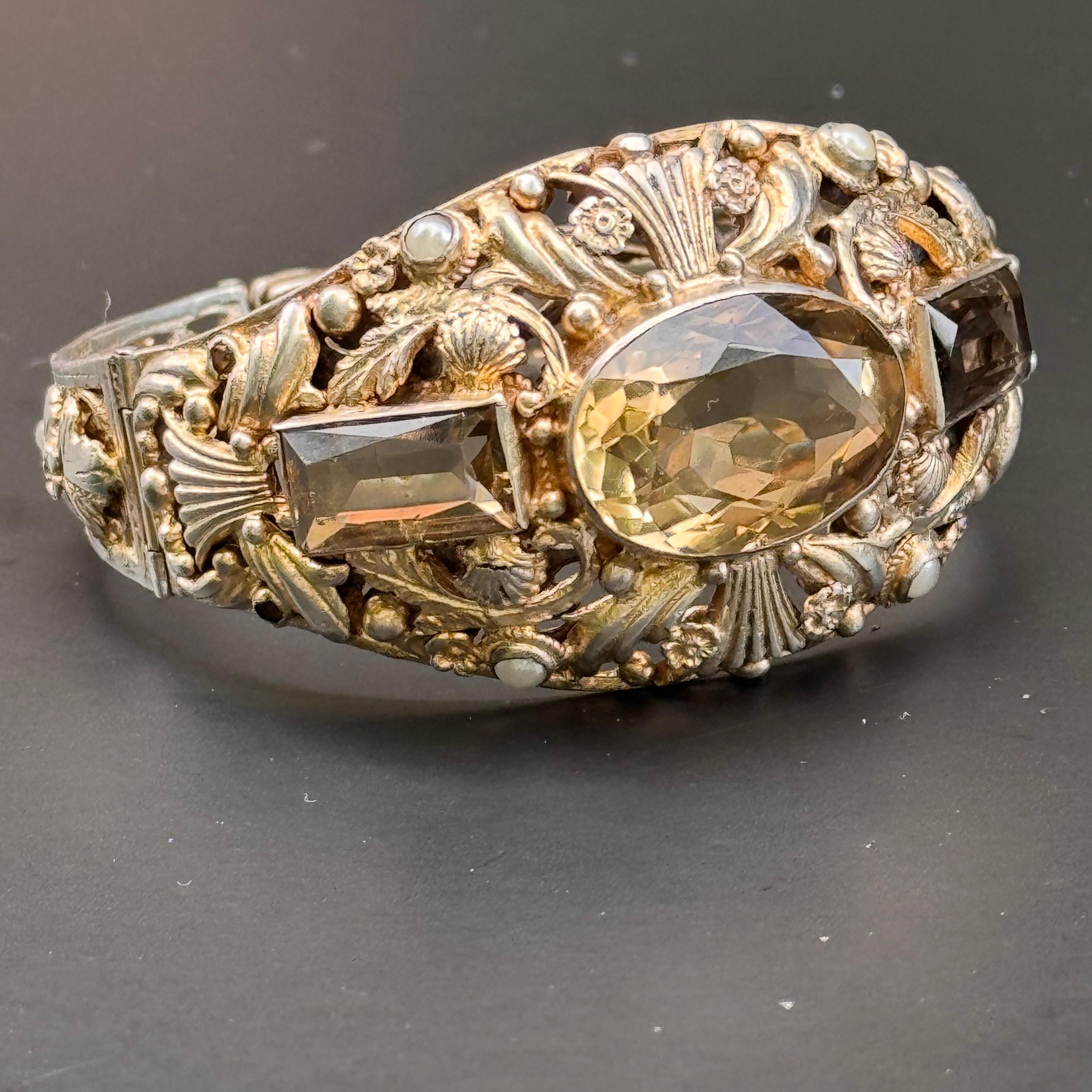 Oval Cut Antique Austro Hungarian Citrine gold gilded Silver Bracelet For Sale