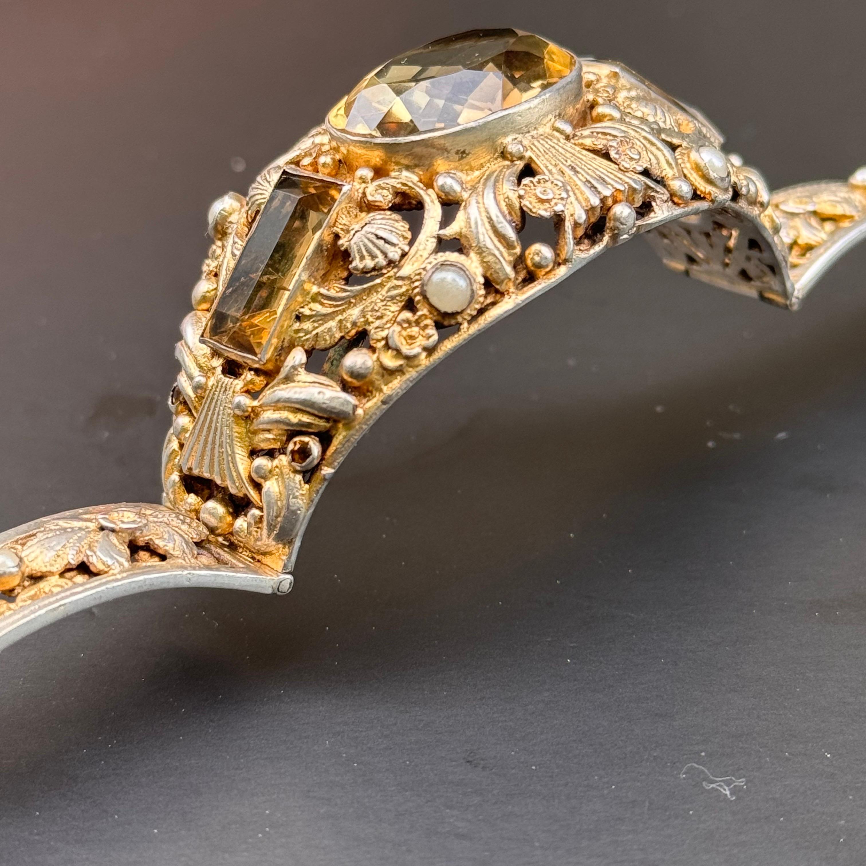 Antique Austro Hungarian Citrine gold gilded Silver Bracelet In Good Condition For Sale In Monroe Township, NJ