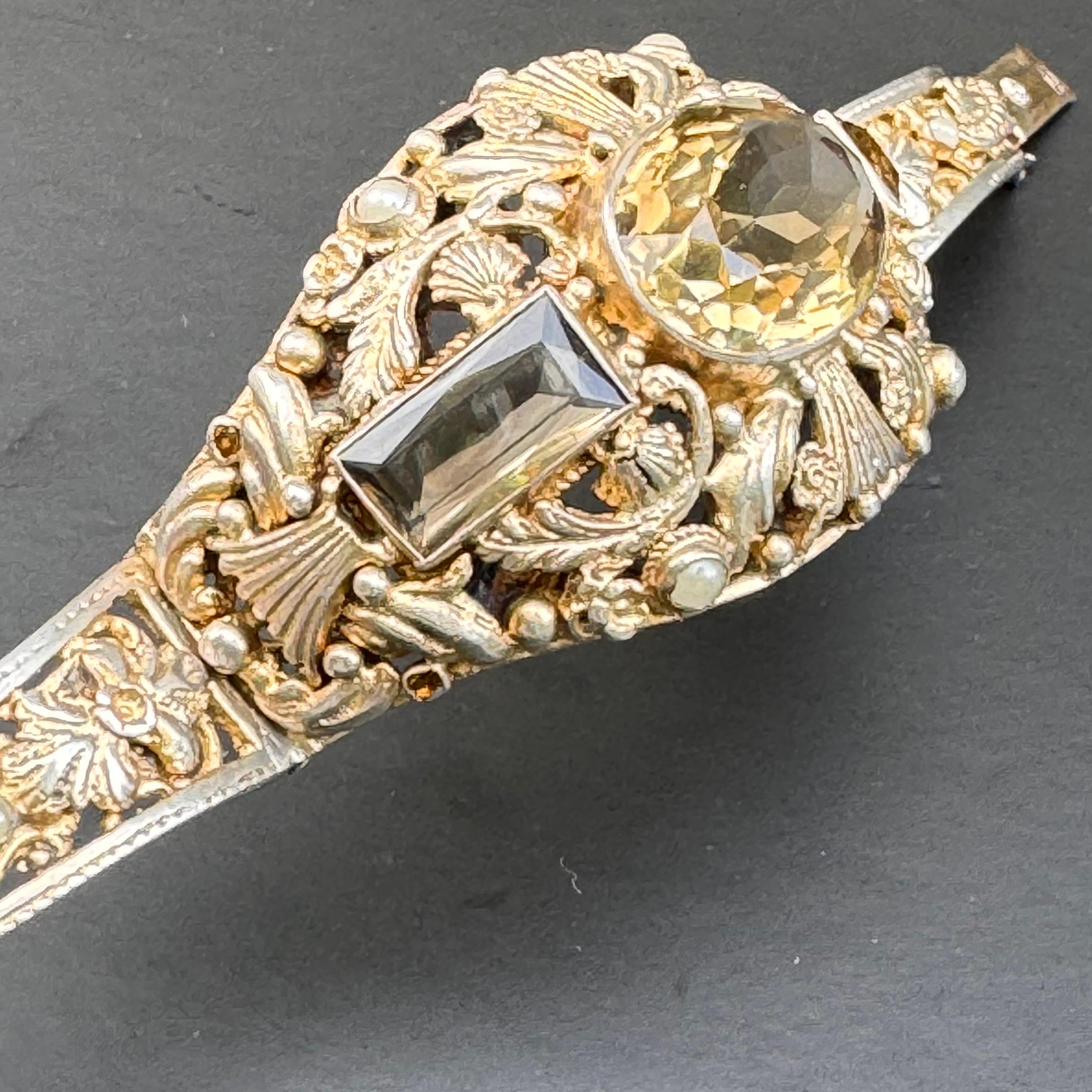 Women's Antique Austro Hungarian Citrine gold gilded Silver Bracelet For Sale